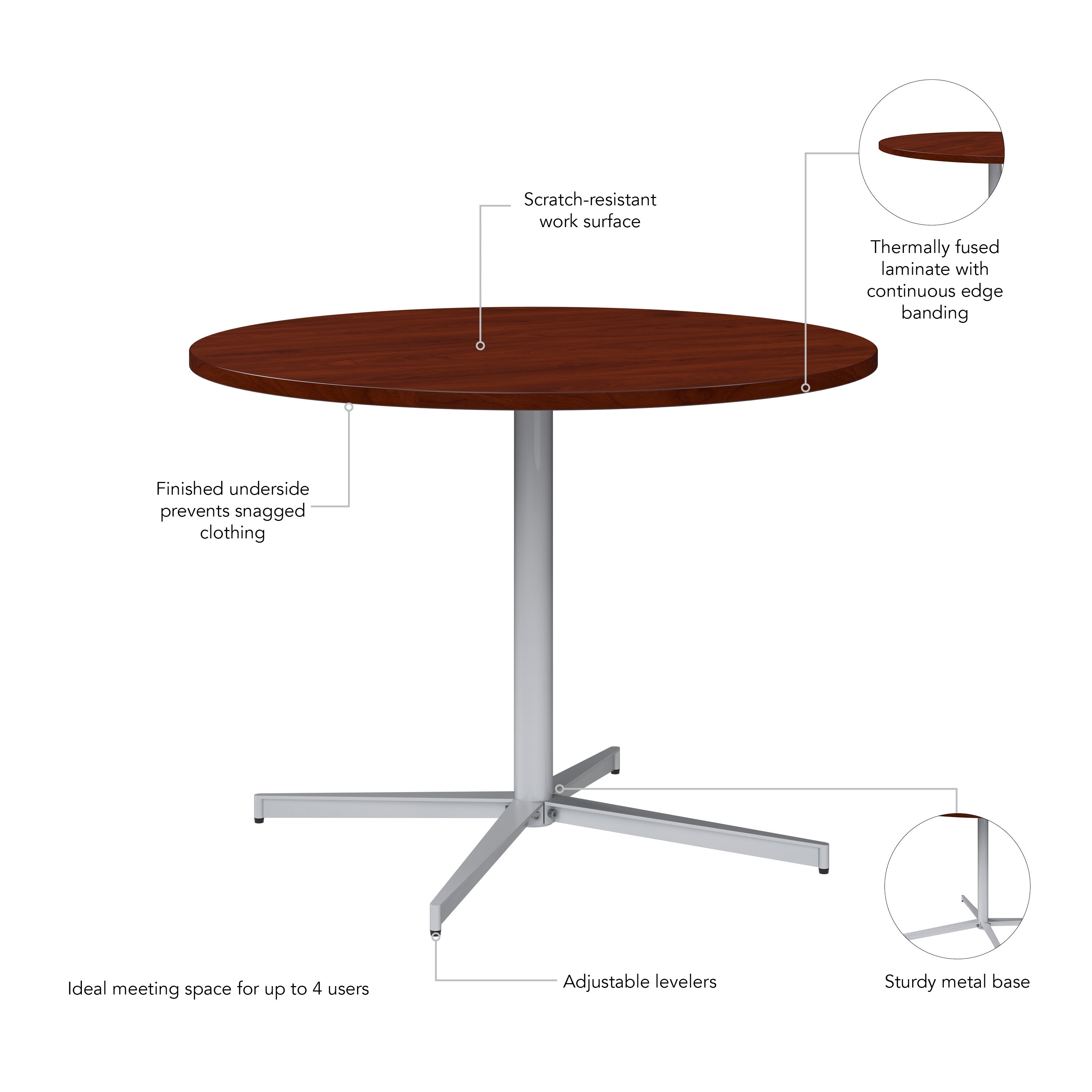 Bush Business Furniture 42-inch Round Conference Table with Metal Base in Hansen Cherry - 41.38" Width x 41.38" Depth x 30.33" Height