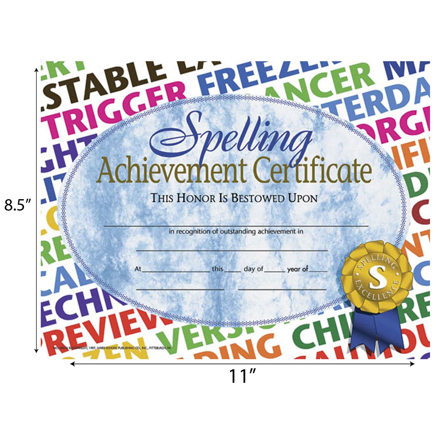Spelling Achievement Certificate, 8.5" x 11", Pack of 30