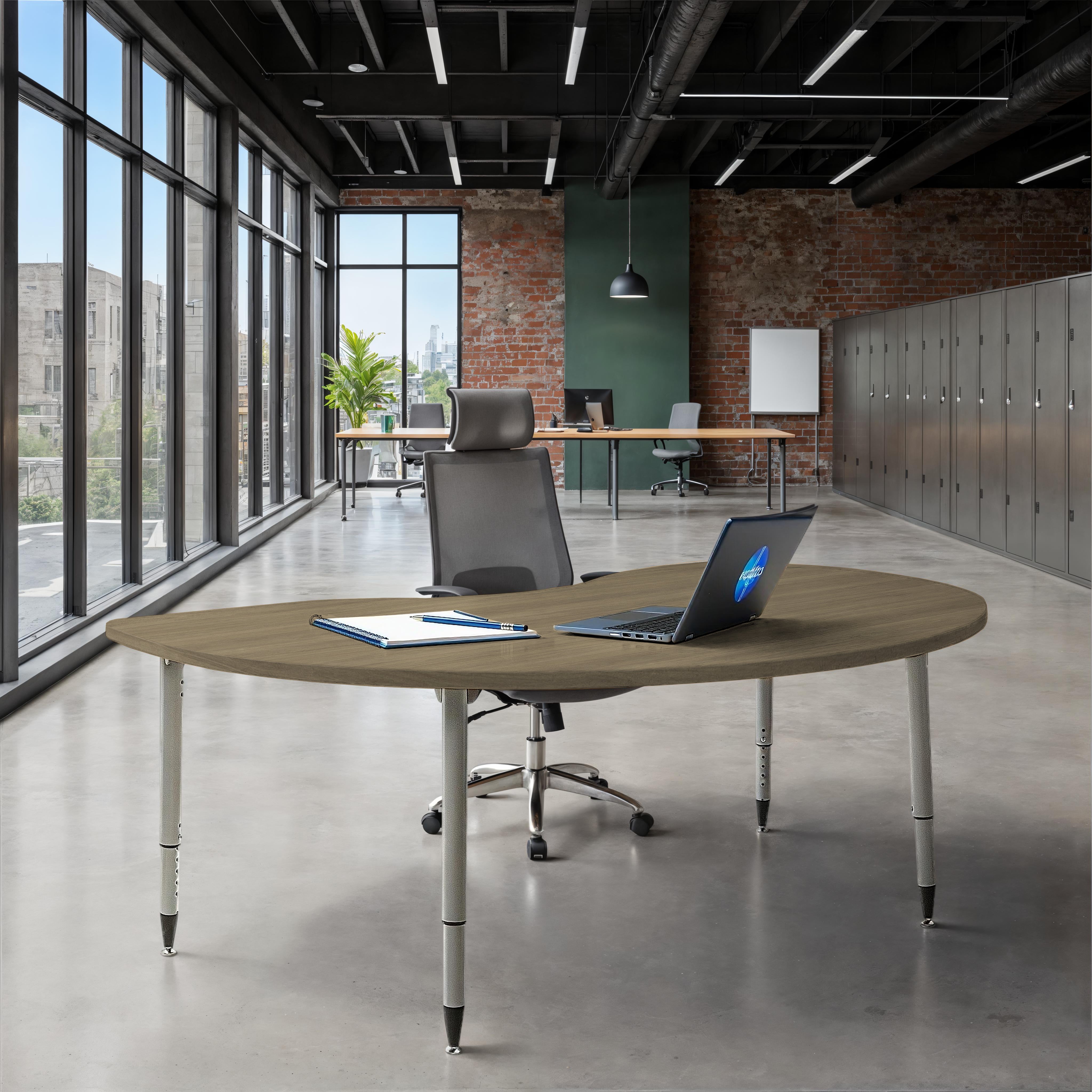 Adapte 48" x 72" Kidney Woodgrain Activity Table with Adjustable Tapered Legs - Pasadena Oak/Silver