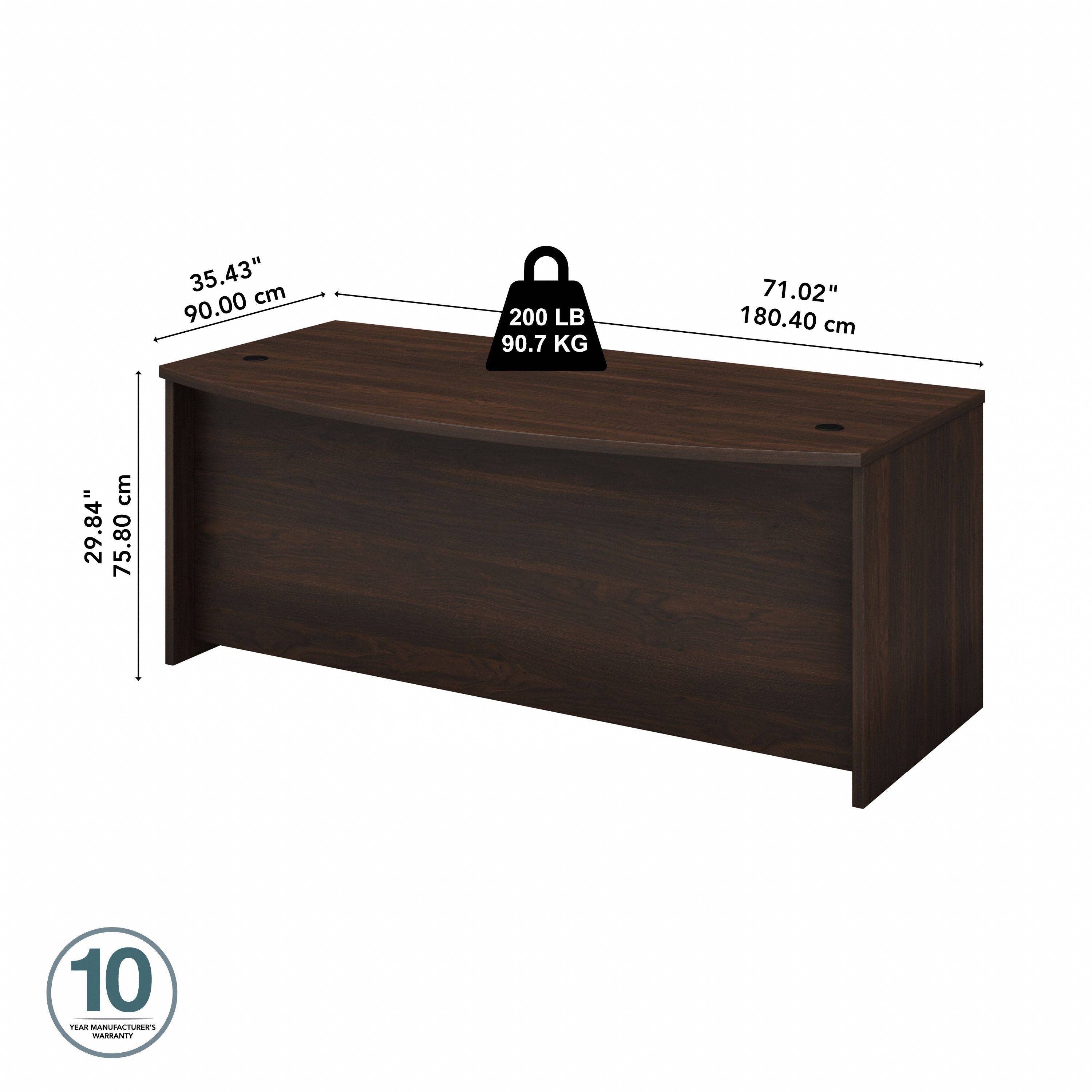 Bush Business Furniture Studio C 72W x 36D Bow Front Desk in Black Walnut - 71.02" Width x 35.43" Depth x 29.84" Height