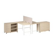 Bush Business Furniture Hustle 2 Person Computer Desk with Mobile Storage Cabinets, Power Grommets, and Privacy Screen in Natural Elm - 59.44" Width x 29.37" Depth x 30.07" Height