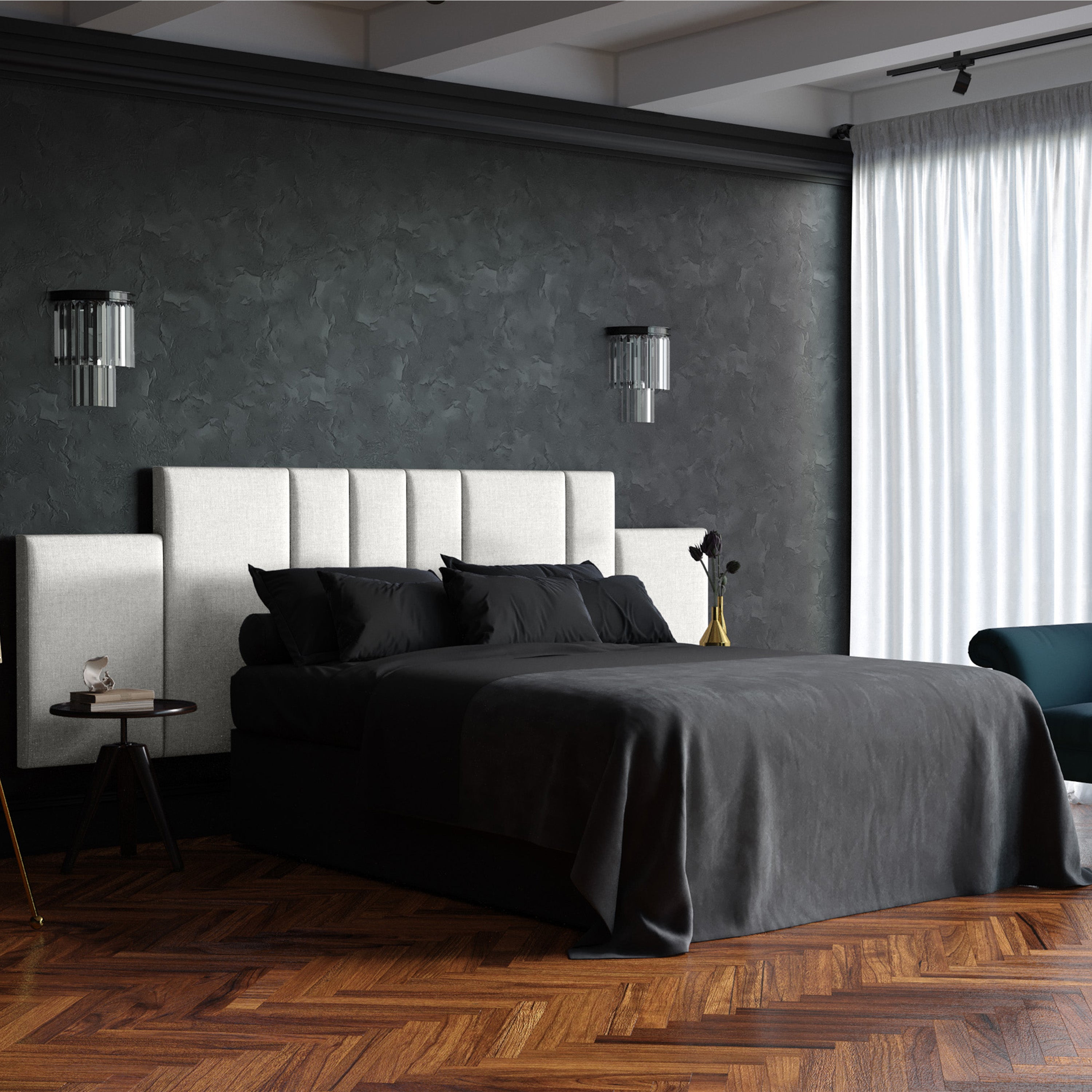 Jaxx Panelist Modern Padded Headboard- Set of 2 Wall Mounted Panels (Each 22.5" x 30")- Queen Double Tall, Microvelvet Limestone Grey