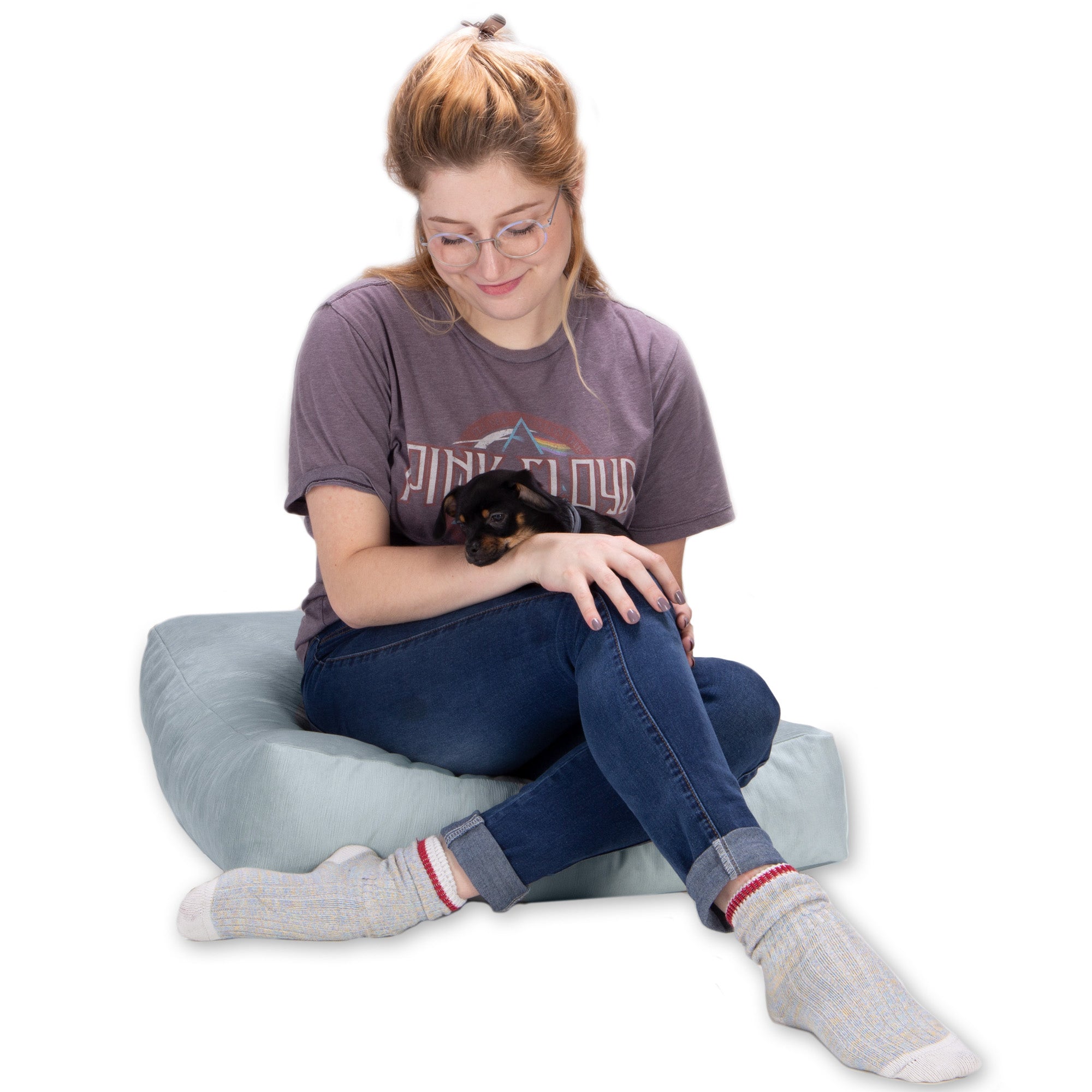 Jaxx Brio Large Décor Floor Pillow/Meditation Yoga Cushion, Plush Microvelvet, Ice