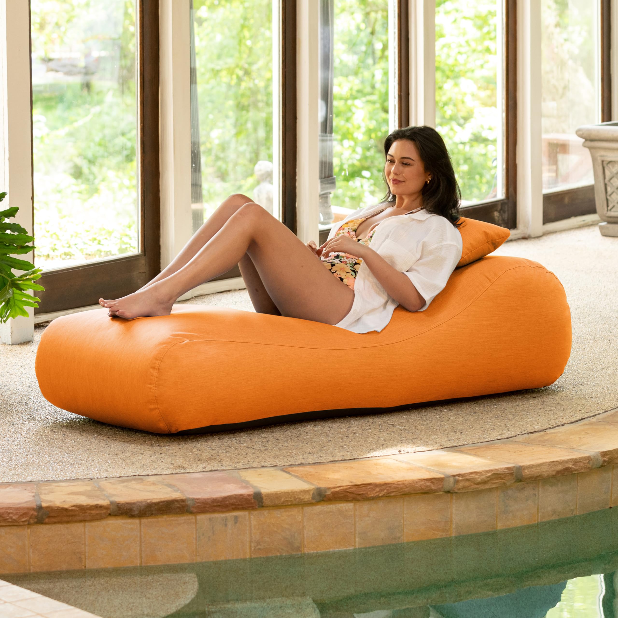 Arlo Outdoor Bean Bag Sun Lounger - Pool and Patio Chaise Recliner, Tangerine