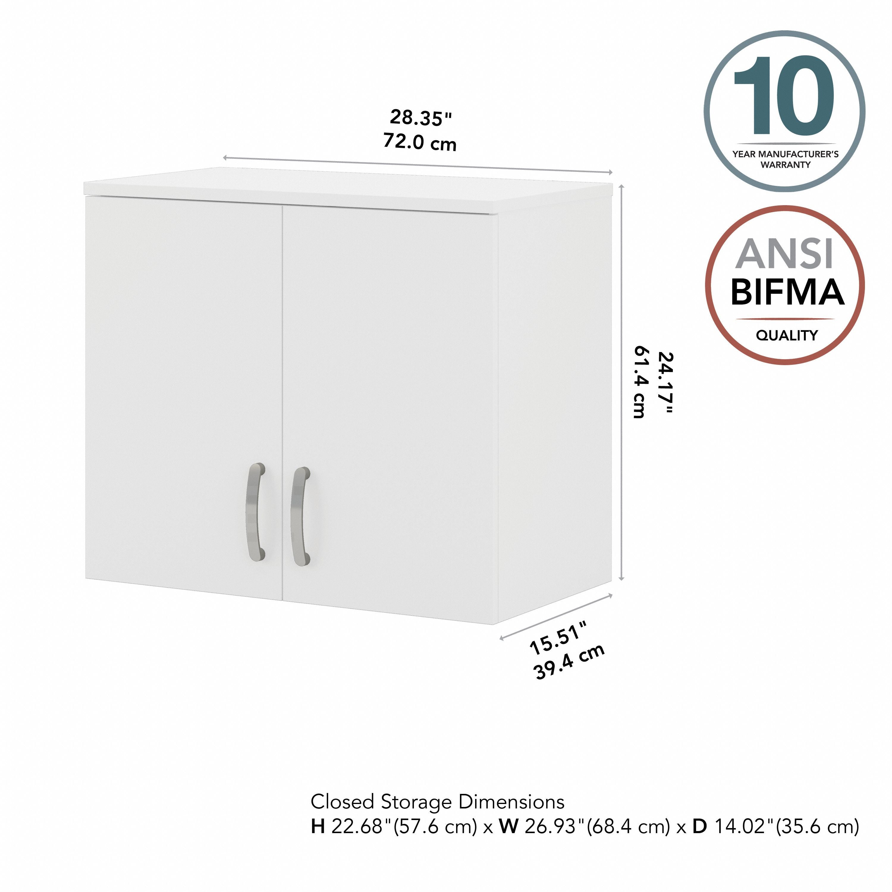 Bush Business Furniture Universal Wall Cabinet with Doors and Shelves in White - 28.35" Width x 15.51" Depth x 24.17" Height