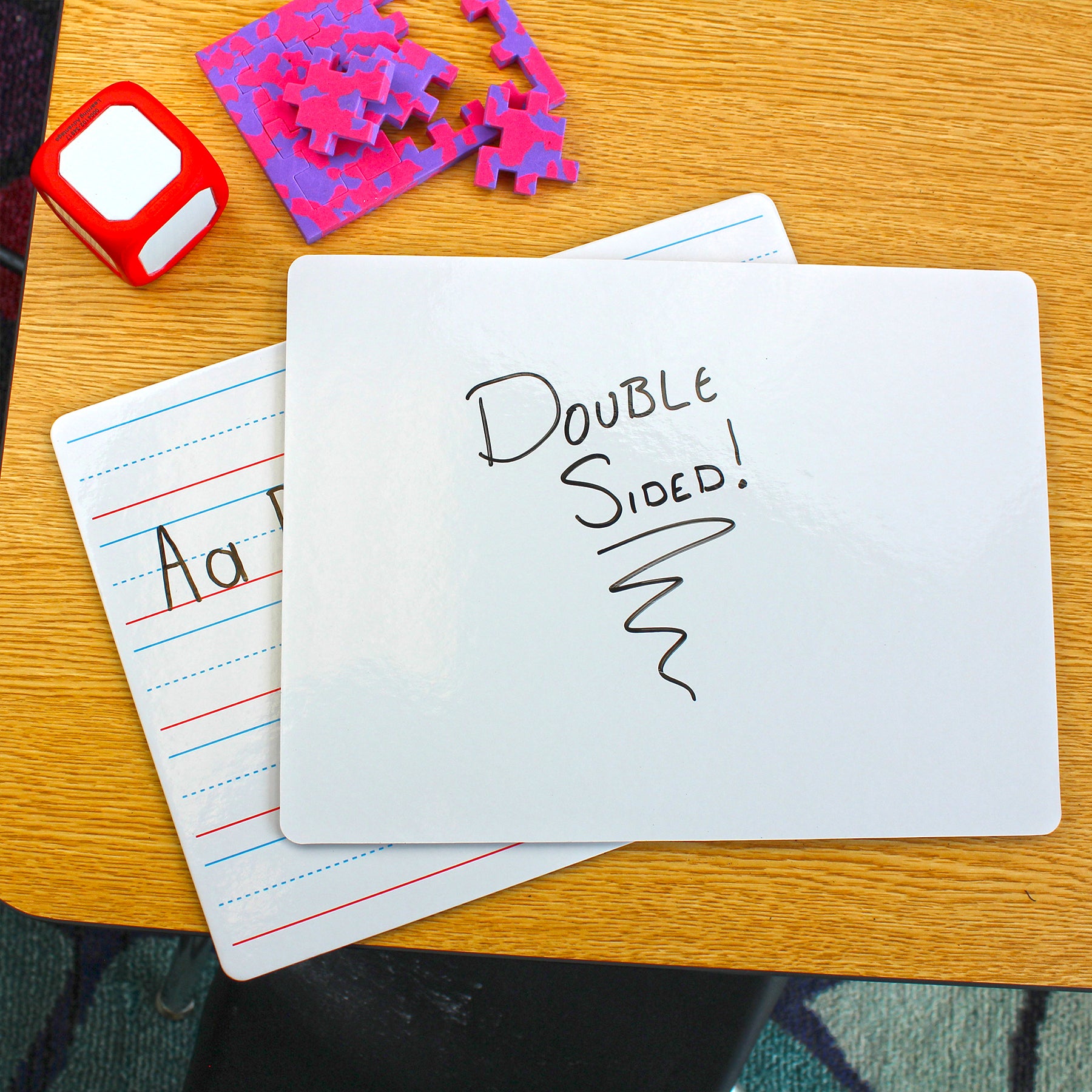 Red & Blue Ruled/Dry Erase Dual Sided Board + Pen + Student Eraser Set, 12 Sets