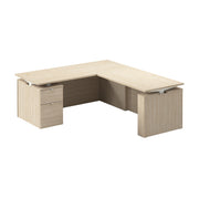 Bush Business Furniture Stratus&nbsp;72W x&nbsp;78D Height Adjustable L Shaped Standing Desk with File Cabinet in Natural Elm with White Base - 71.02" Width x 76.97" Depth x 27.44" Height