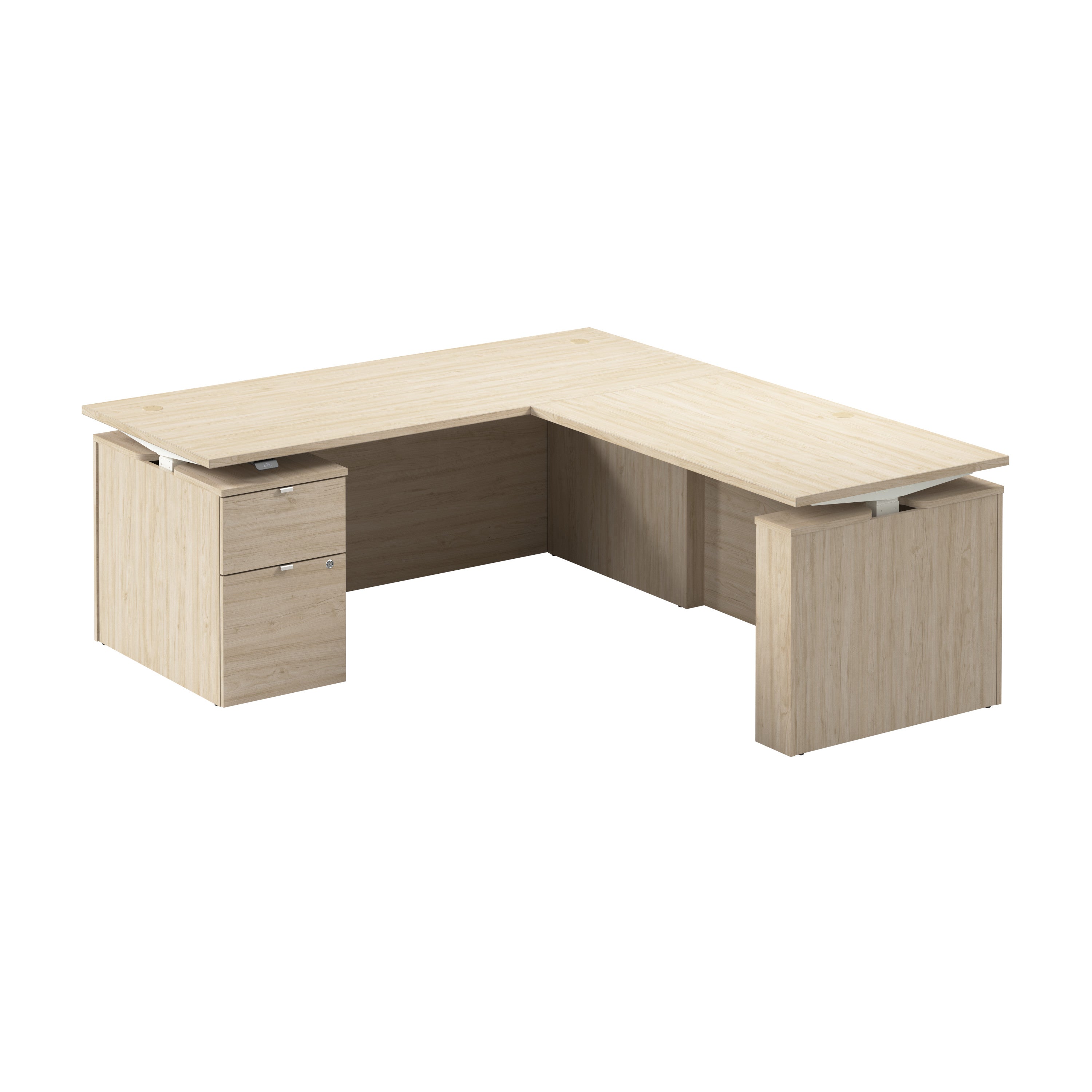 Bush Business Furniture Stratus&nbsp;72W x&nbsp;78D Height Adjustable L Shaped Standing Desk with File Cabinet in Natural Elm with White Base - 71.02" Width x 76.97" Depth x 27.44" Height