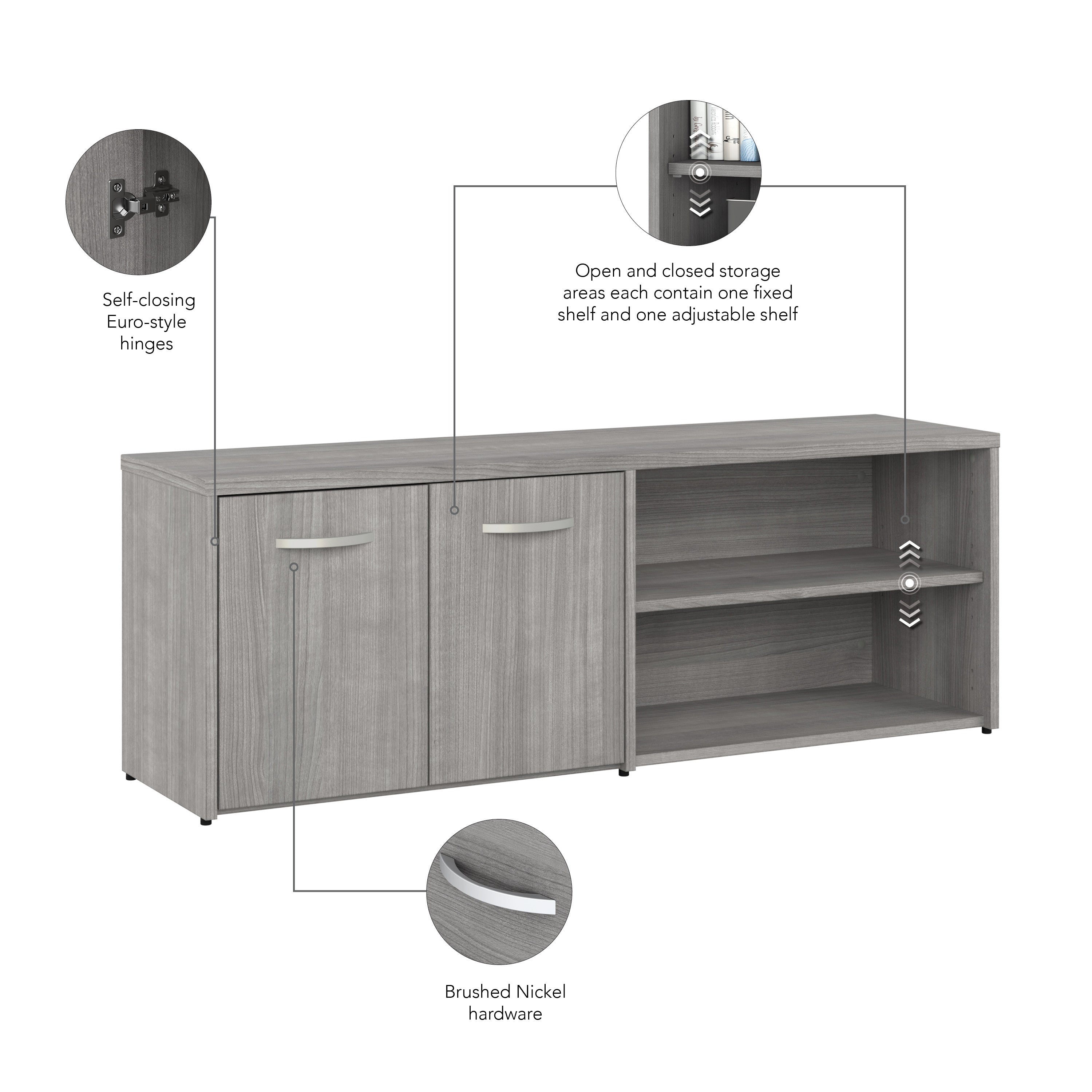 Bush Business Furniture Studio C Low Storage Cabinet with Doors and Shelves in Platinum Gray - 59.17" Width x 15.71" Depth x 21.2" Height