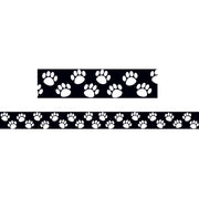 Black with White Paw Prints Straight Border Trim