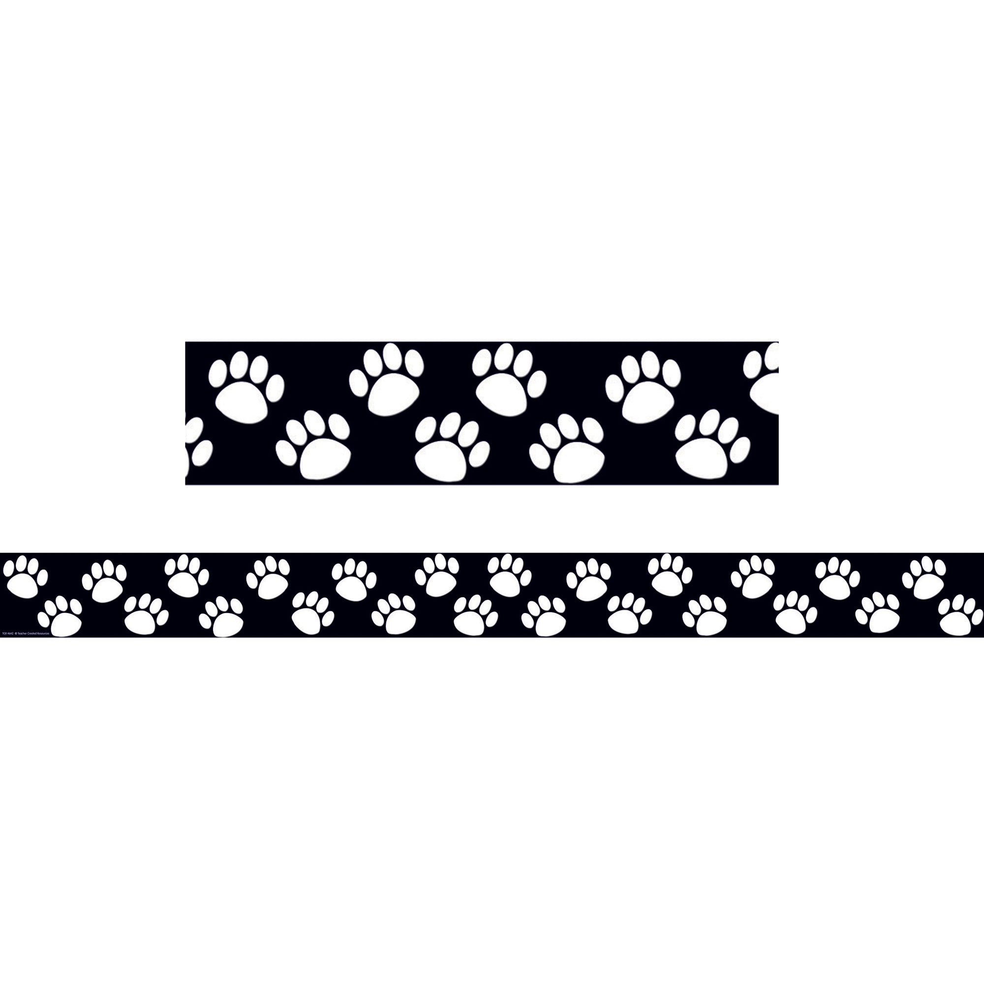 Black with White Paw Prints Straight Border Trim