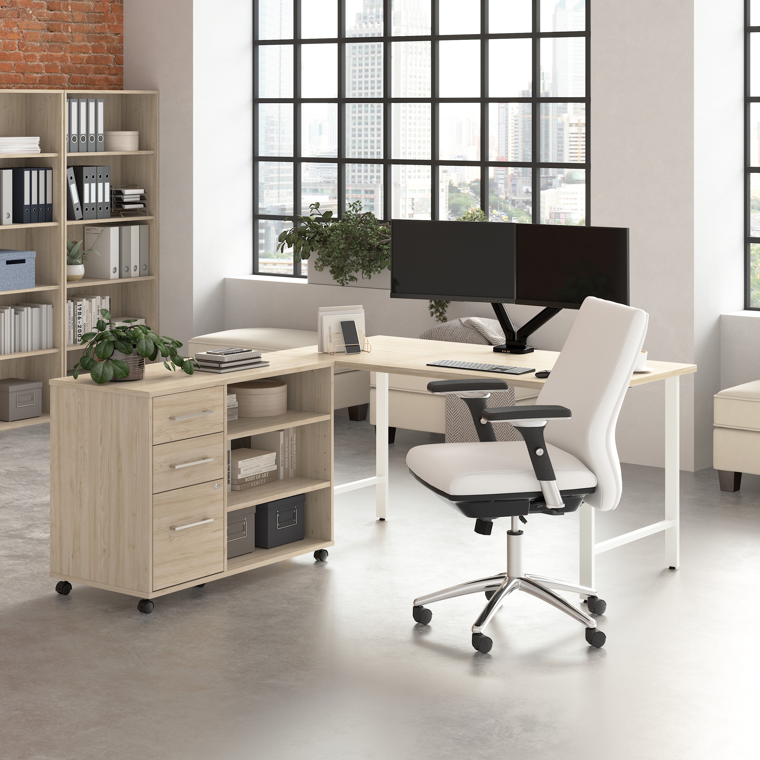 Bush Business Furniture Hustle 60W x 30D Computer Desk and Storage Cabinet with Drawers and Shelves in Natural Elm - 59.44" Width x 29.37" Depth x 30.07" Height