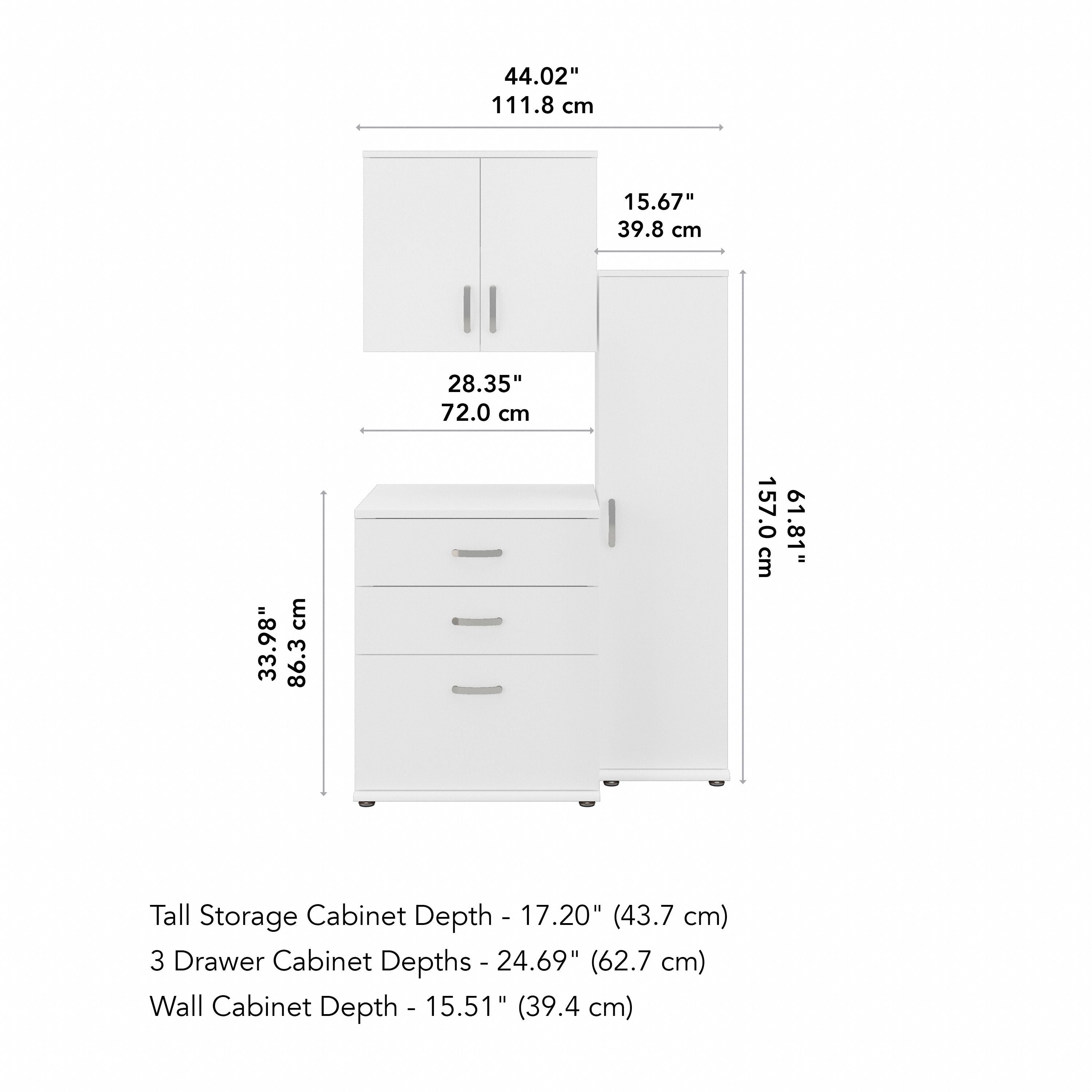 Bush Business Furniture Universal 44W 3 Piece Modular Storage Set with Floor and Wall Cabinets in White - 44.02" Width x 24.69" Depth x 61.81" Height