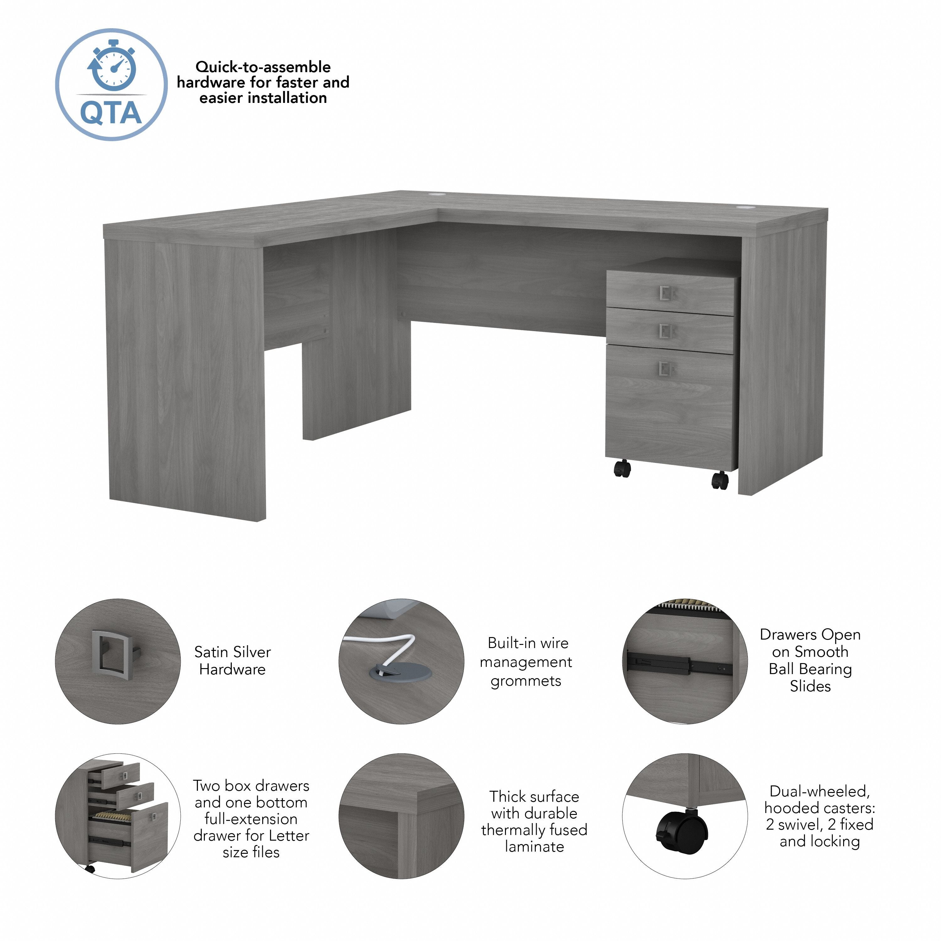 Bush Business Furniture Echo L Shaped Desk with Mobile File Cabinet in Modern Gray - 60" Width x 59.84" Depth x 30" Height