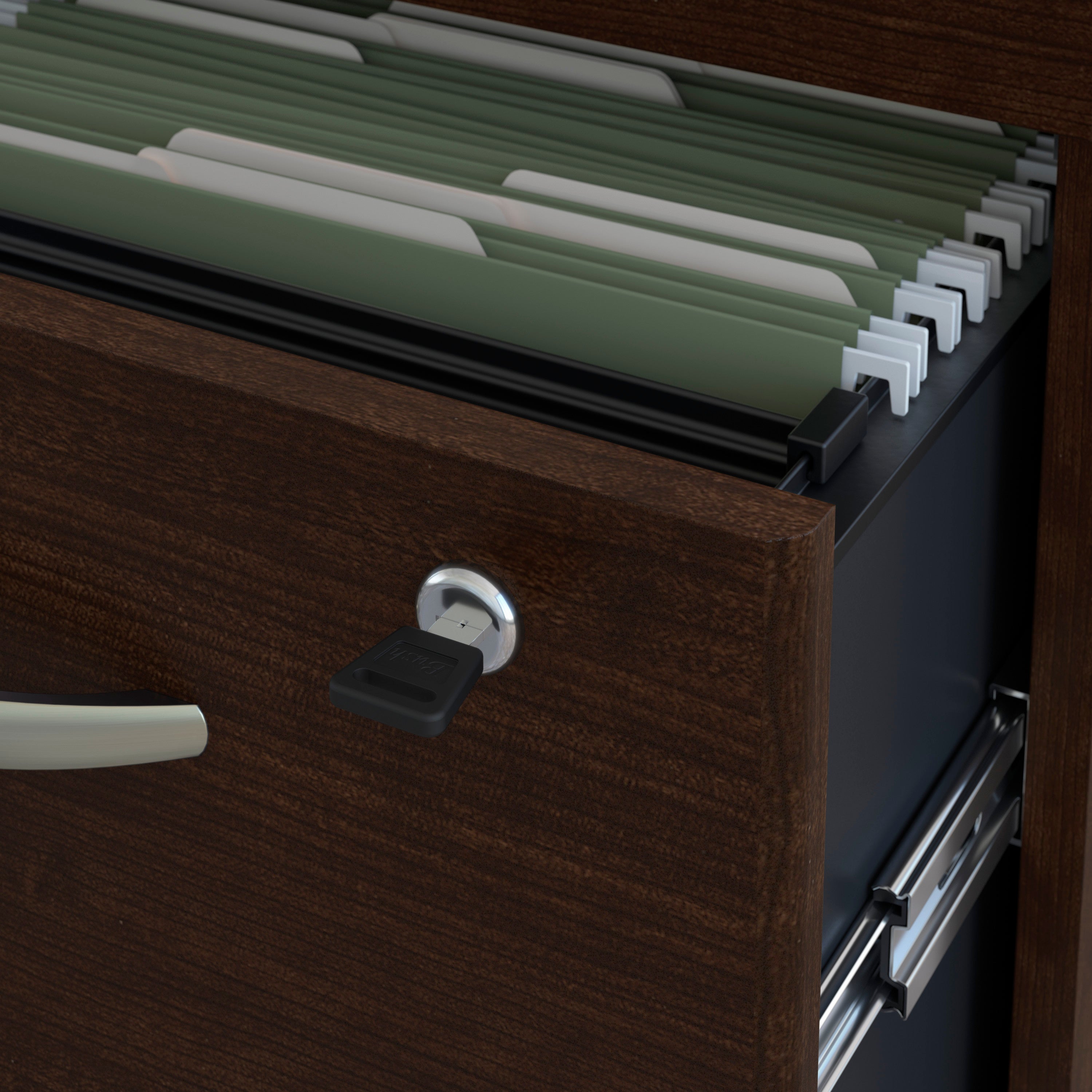Bush Business Furniture Series C 60W Right Handed Bow Front U Shaped Desk with Hutch and Storage in Mocha Cherry - 59.45" Width x 101.65" Depth x 72.85" Height