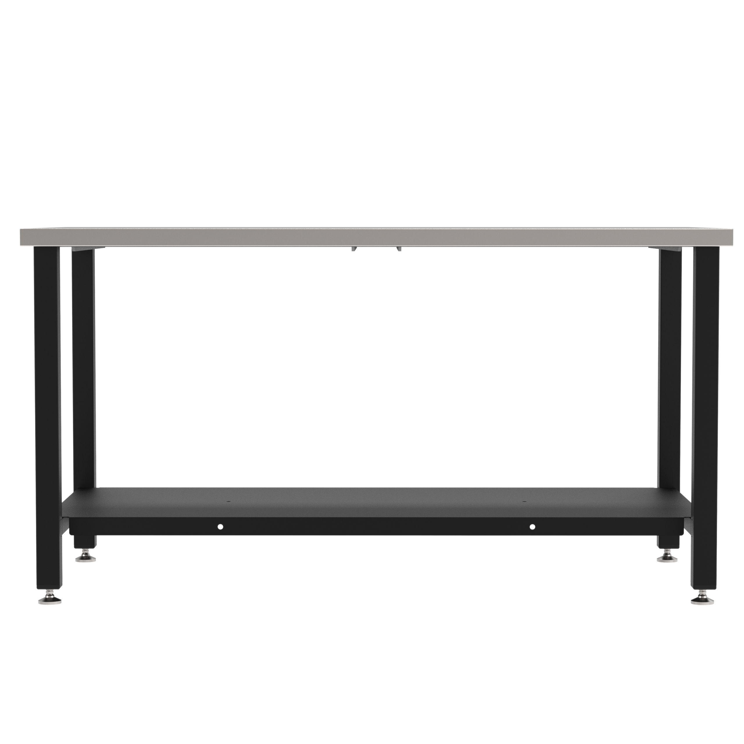 Fabrication Prep Table Fixed Height 36"H X 60"W X 30"D  Carbon Steel Top, Four Leg Frame Powder Coated Black, Lower Shelf Powder Coated Black, Self Leveling Feet
