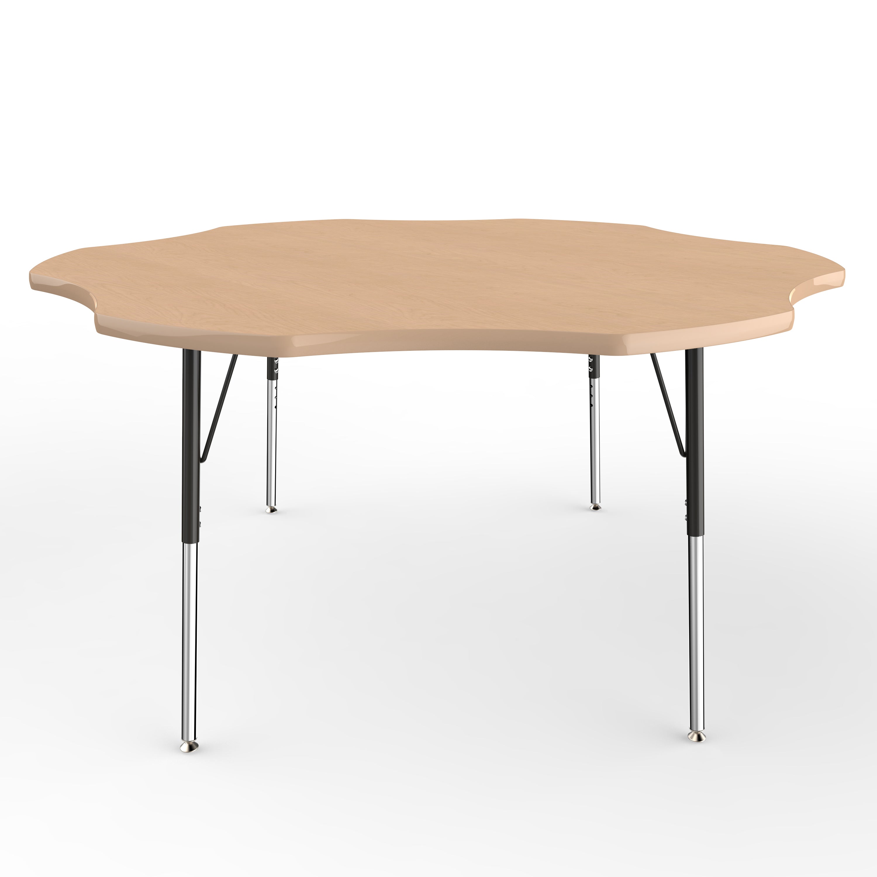 60" x 60" Flower T-Molding Activity Table with Adjustable Standard Swivel Glide Legs - Maple/Maple/Black