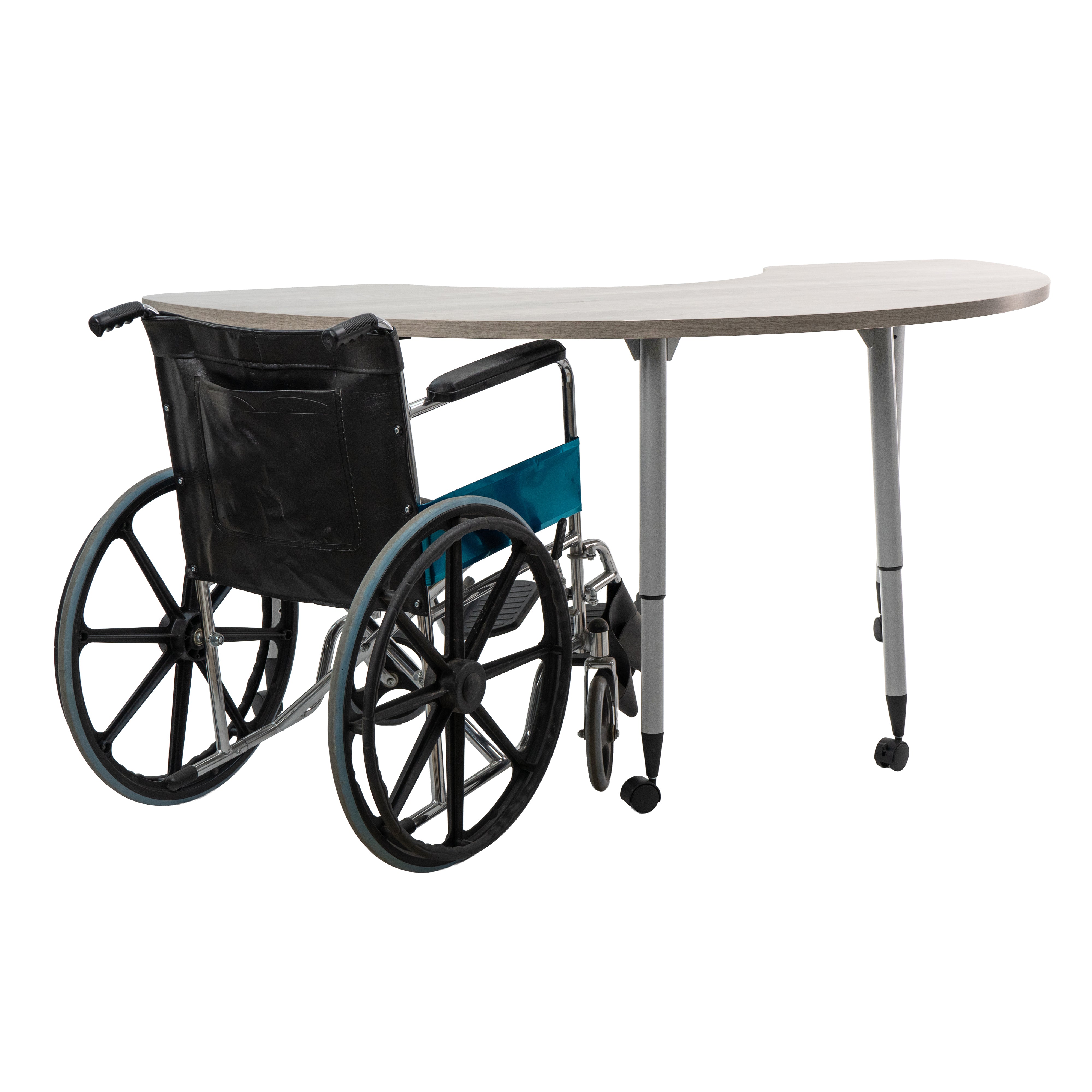 Adapte 36" x 72" Half Moon Woodgrain Activity Table with Adjustable Tapered Legs - Light Gray Wood/Silver