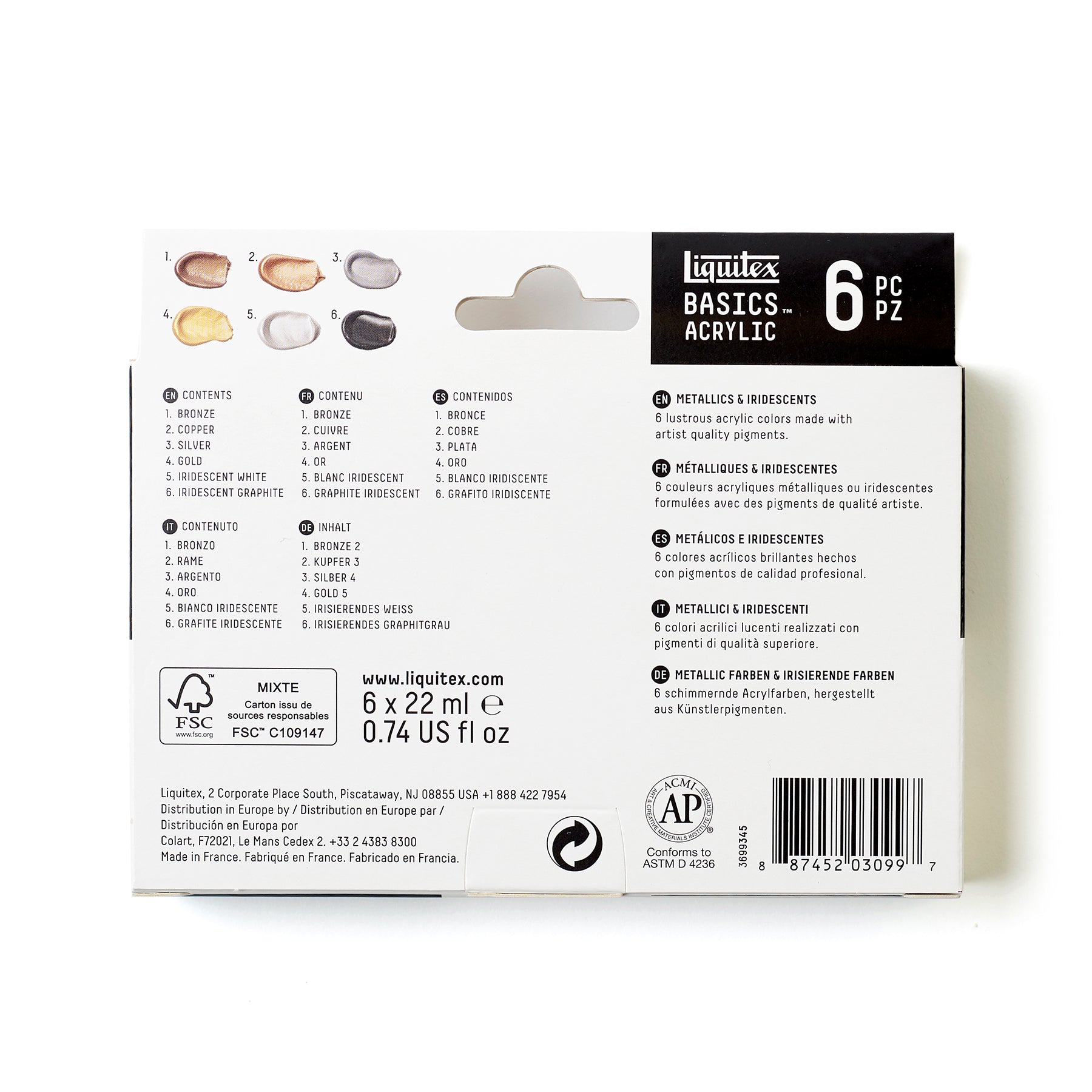LQ BASICS Acrylic Color 6 x 22ml Tube Set - Metallic & Iridescent