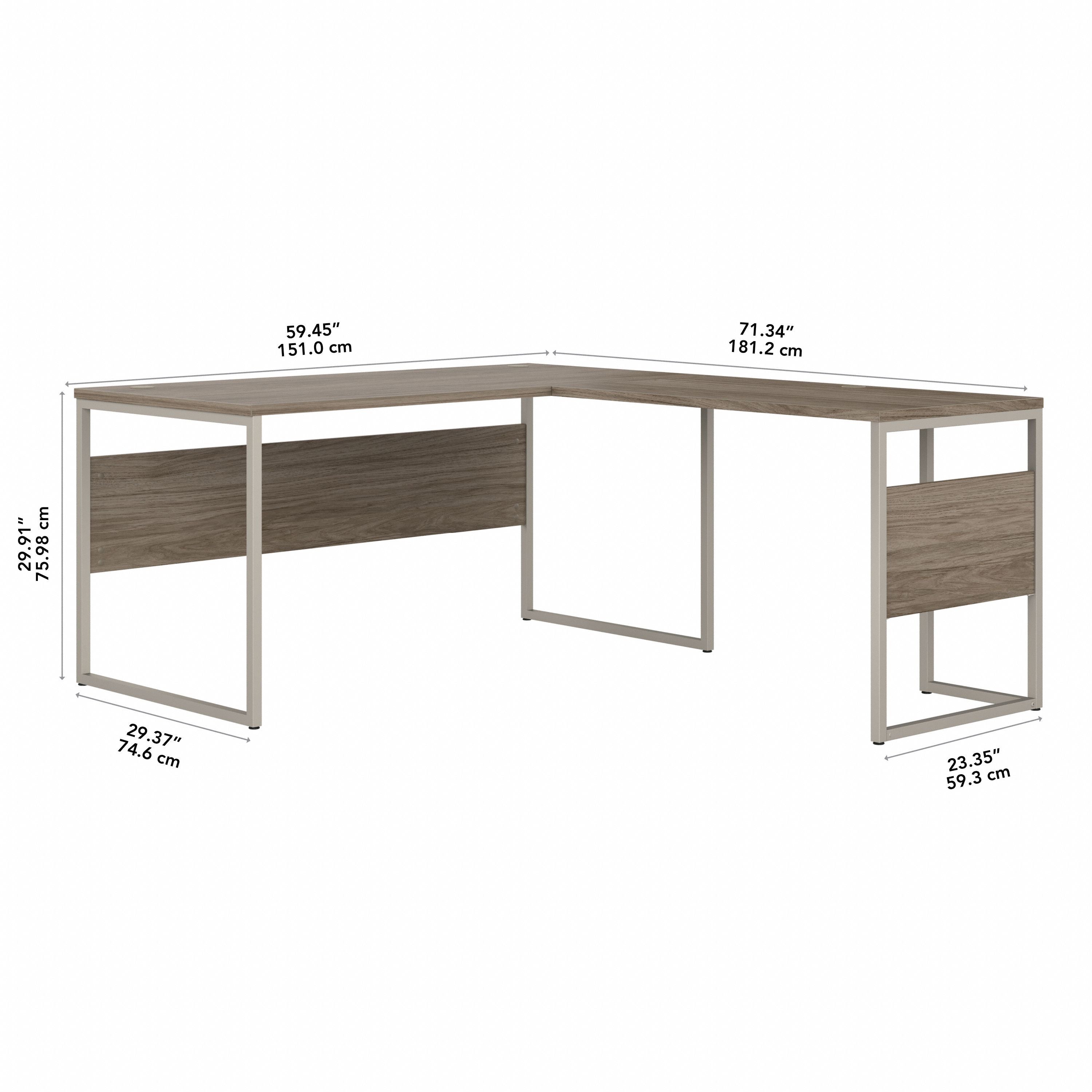 Bush Business Furniture Hybrid 60W x 30D L Shaped Table Desk with Metal Legs in Modern Hickory - 59.45" Width x 71.34" Depth x 29.91" Height