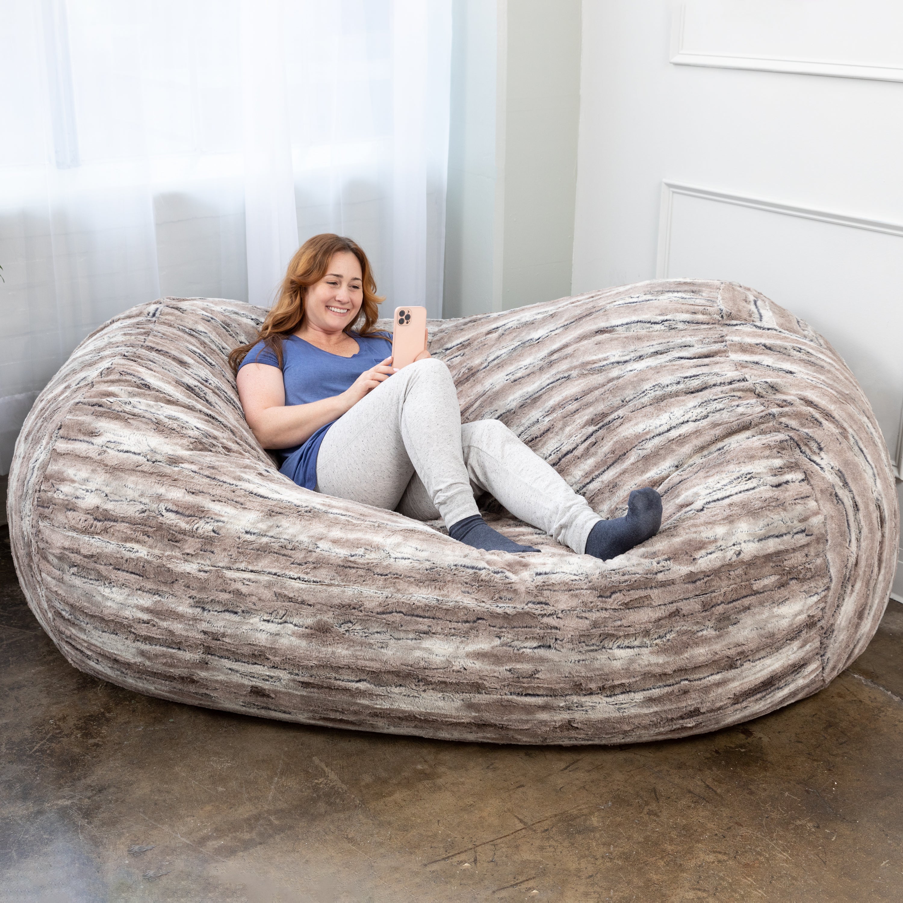 Jaxx Grand Lounger 7 Foot Bean Bag Sofa - Luxe Faux Fur, Mountain Fox