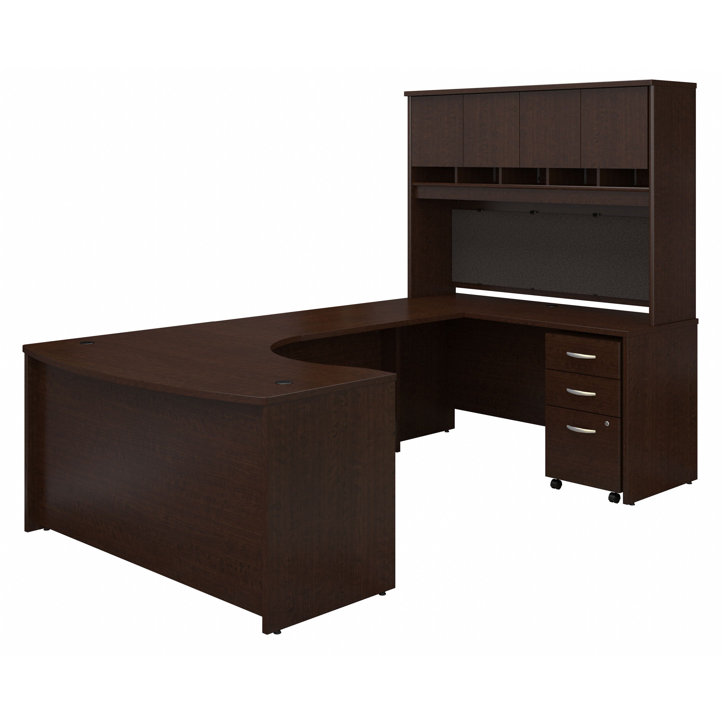 Bush Business Furniture Series C 60W Right Handed Bow Front U Shaped Desk with Hutch and Storage in Mocha Cherry - 59.45" Width x 101.65" Depth x 72.85" Height