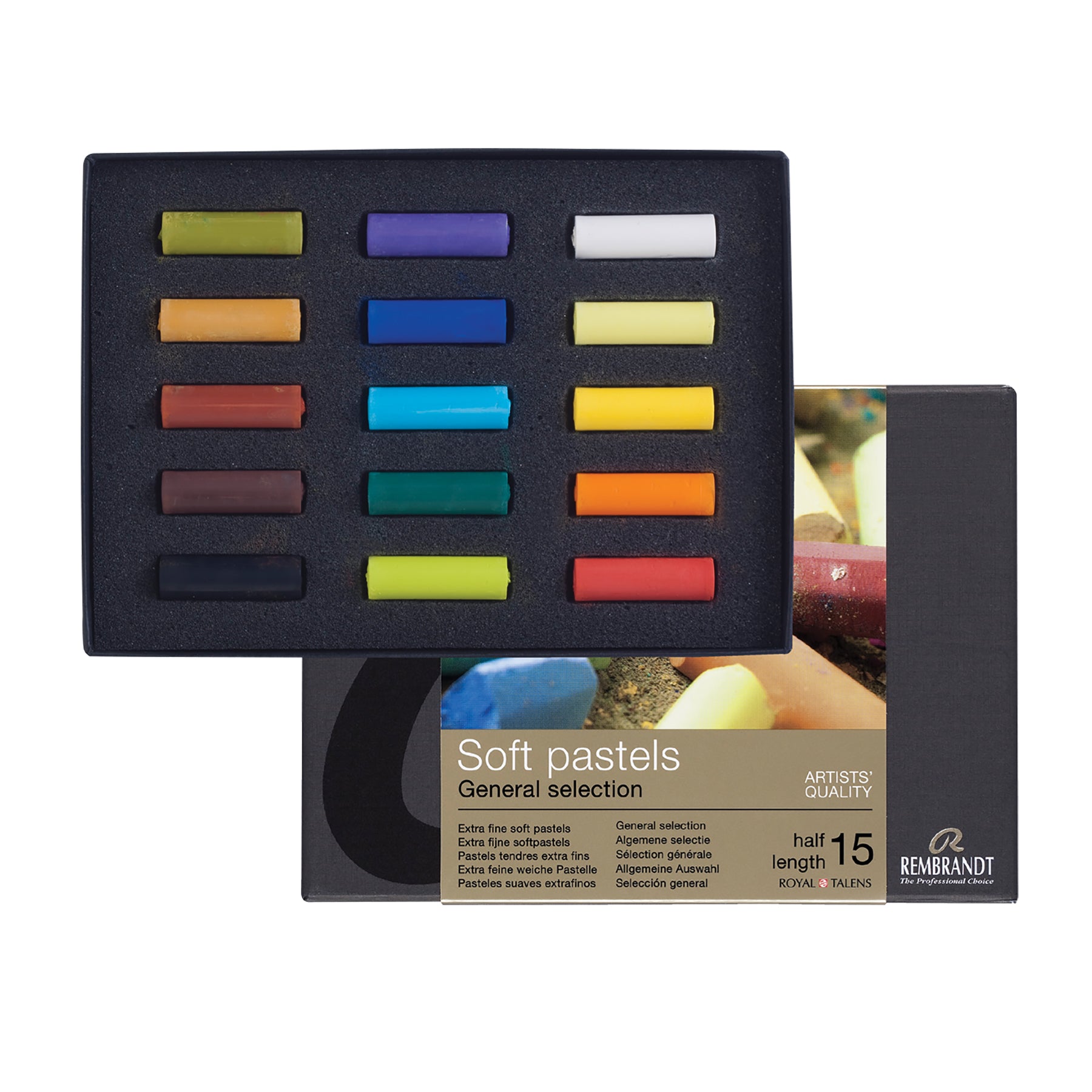 Soft Pastel Cardboard Box Set, General Selection, 15 Half Sticks