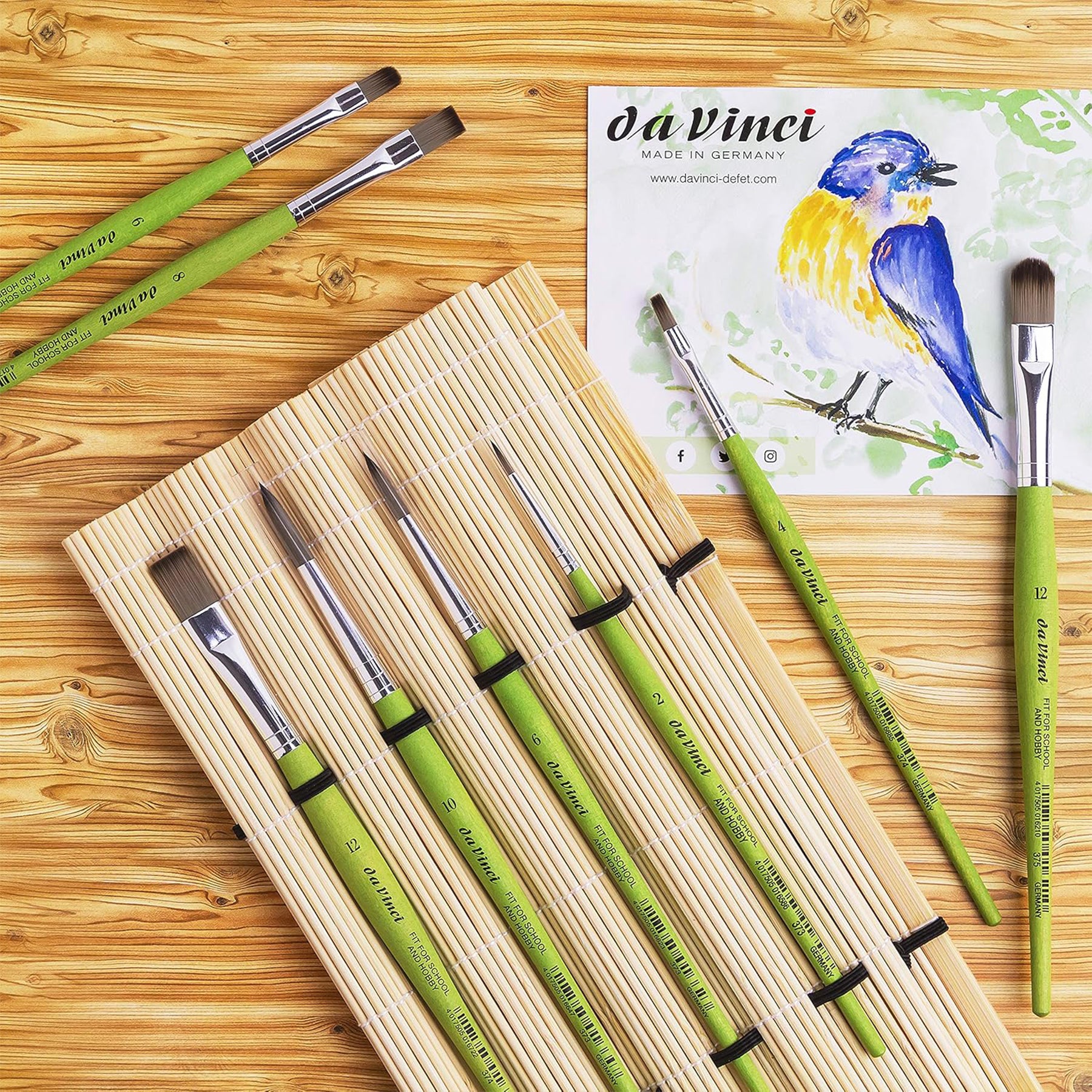 FIT Synthetics Student Brush, Synthetic, Tempera, Assorted, 8 Brush Set in Bamboo Mat