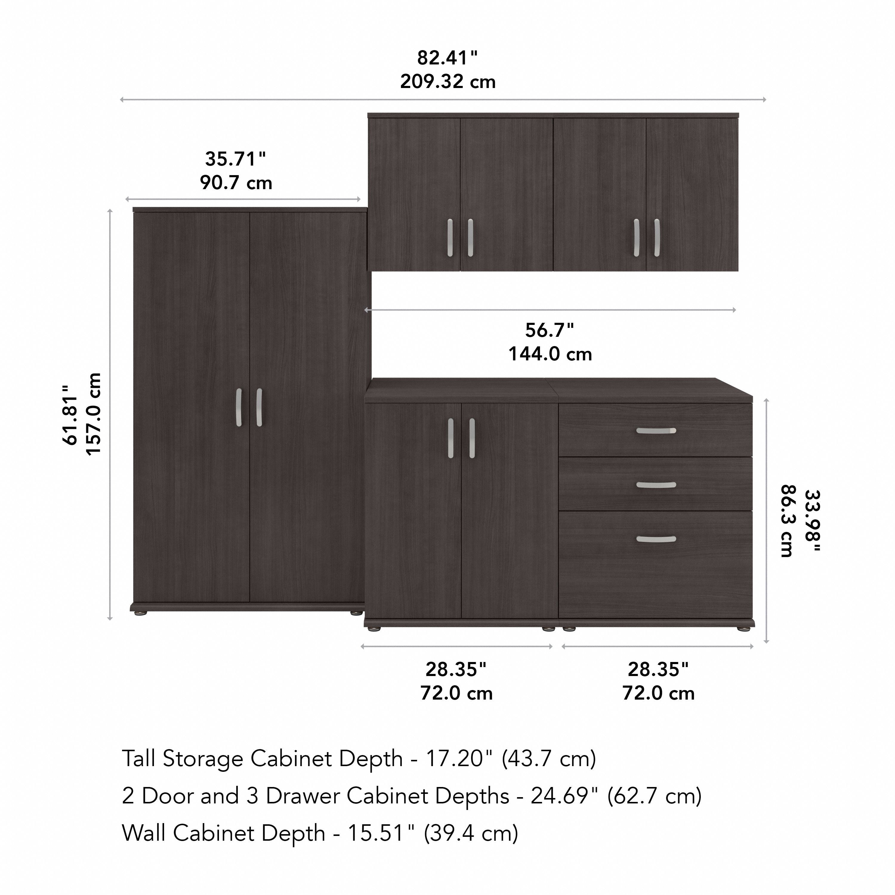 Bush Business Furniture Universal 92W 5 Piece Modular Storage Set with Floor and Wall Cabinets in Storm Gray - 82.41" Width x 24.69" Depth x 61.81" Height