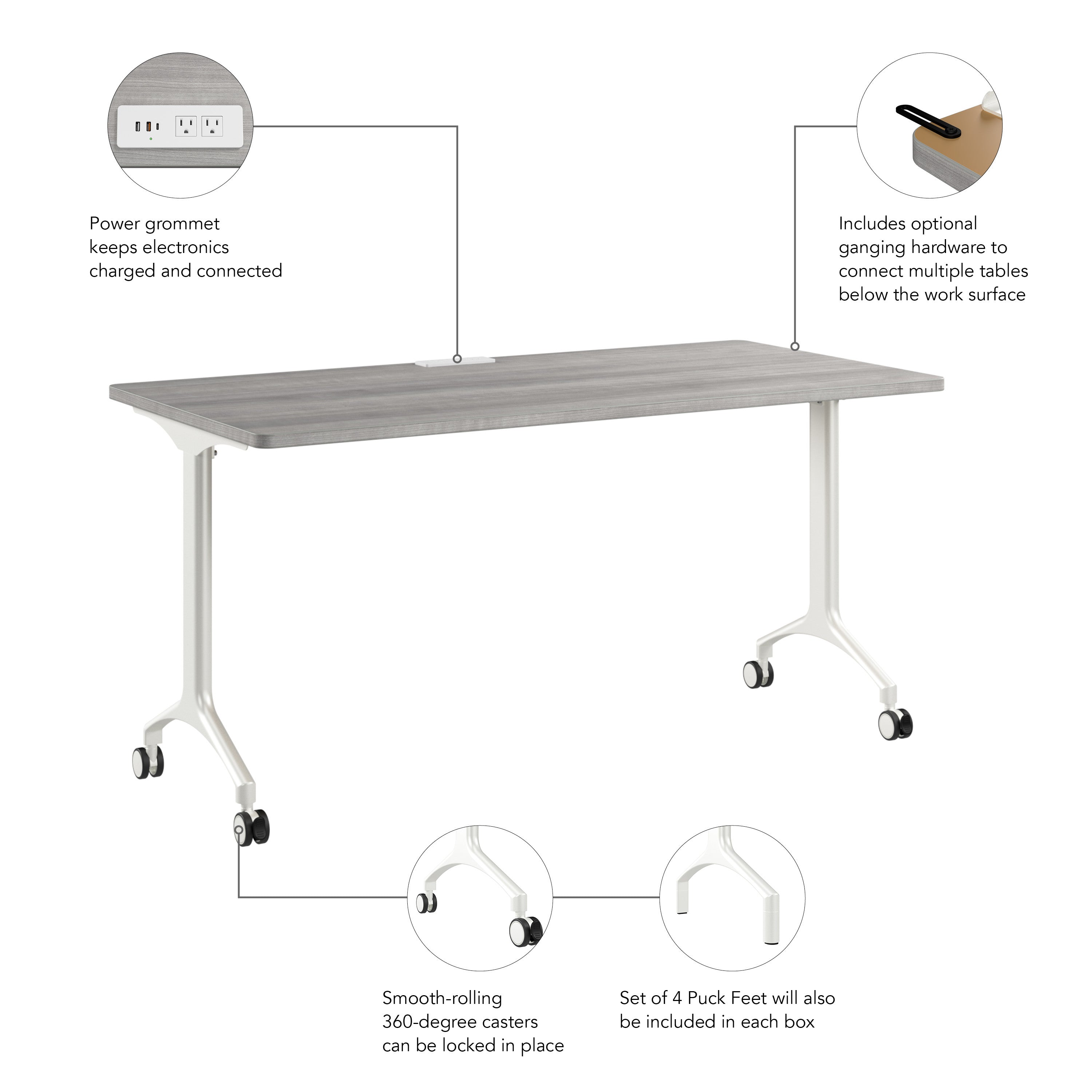 Bush Business Furniture Synergy 60-inch Rectangle Modular Office Conference Table in Platinum Gray - 59.45" Width x 29.37" Depth x 29.62" Height
