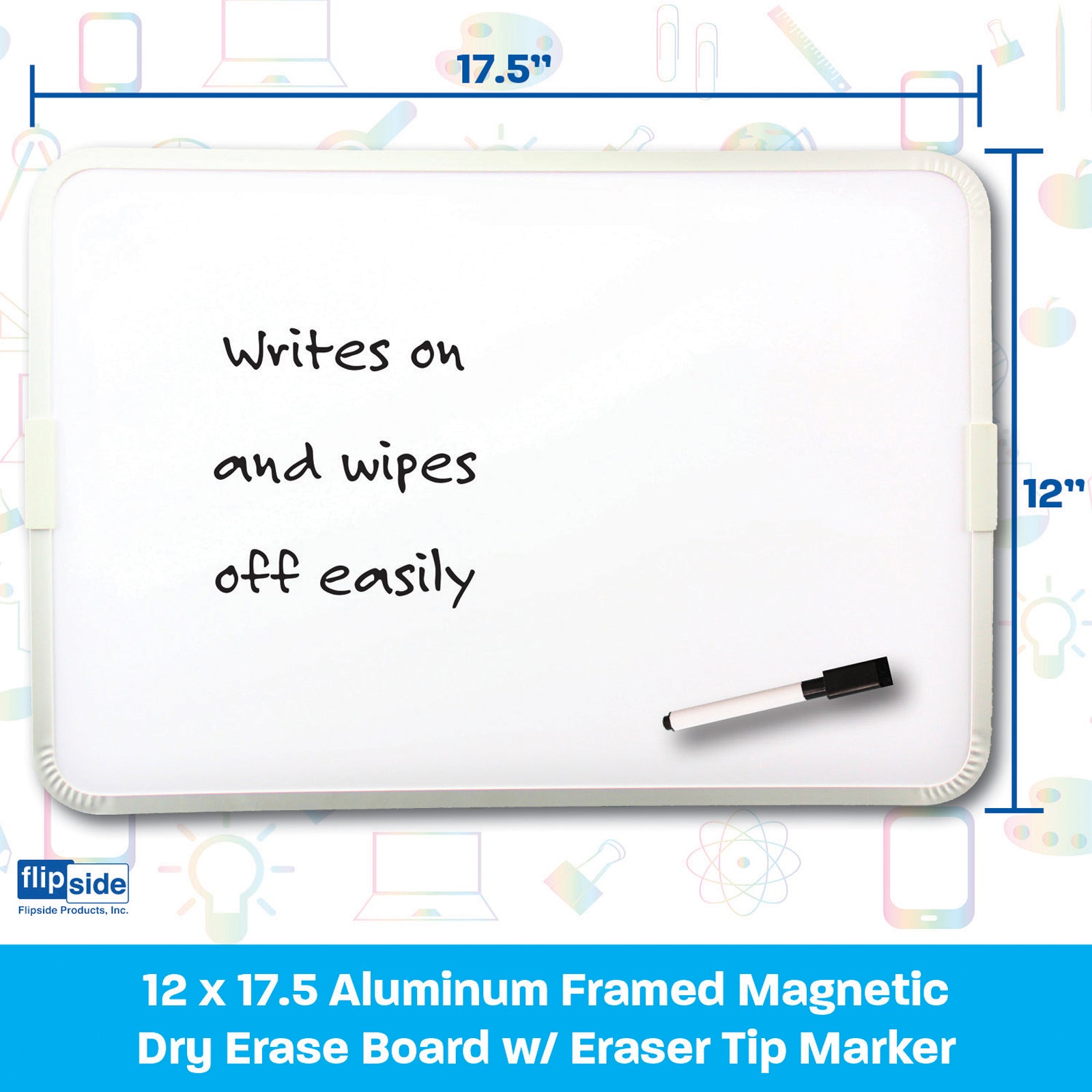 Two-Sided Aluminum Framed, Magnetic Dry Erase Board w/Pen, 12" x 17.5"