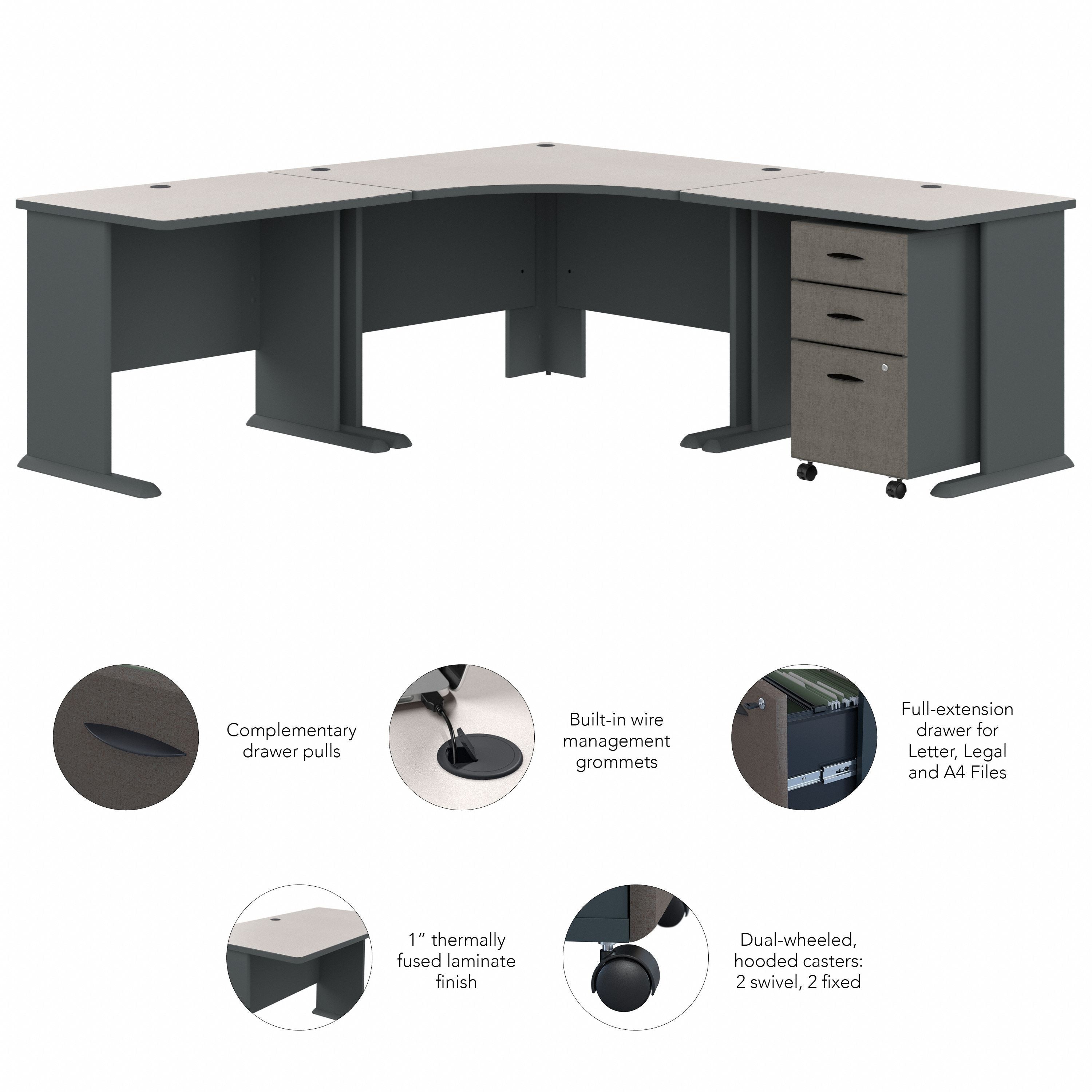 Bush Business Furniture Series A 84W x 84D Corner Desk with Mobile File Cabinet in Slate and White Spectrum - 82.76" Width x 82.76" Depth x 29.66" Height