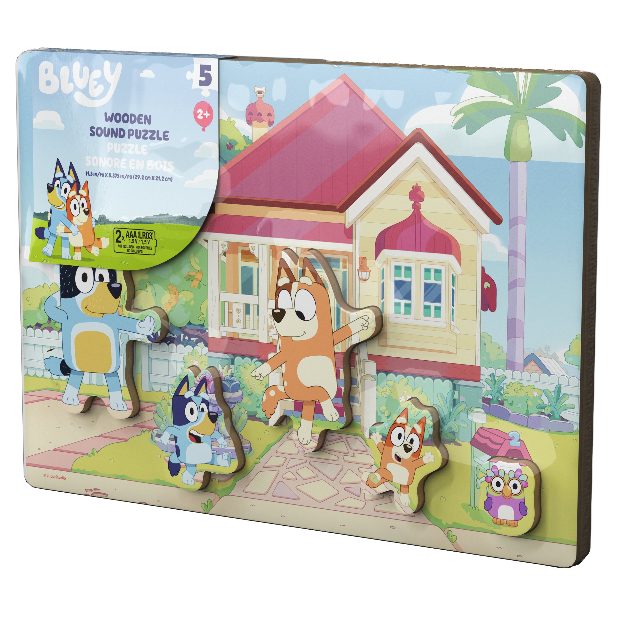 Spin Master Games, Bluey Sound Puzzle, 5-Piece Wood Puzzle for Toddlers & Kids, Featuring Bluey & Family with Sounds from the Show, Wooden Toddler Learning Toy, for Ages 3 & Up