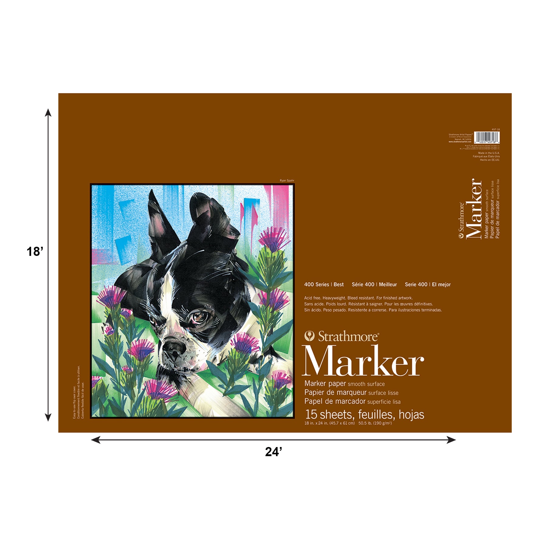 400 Series Marker Pad, Glue Binding, 15 Sheet, 18x24 inch, 1 Count