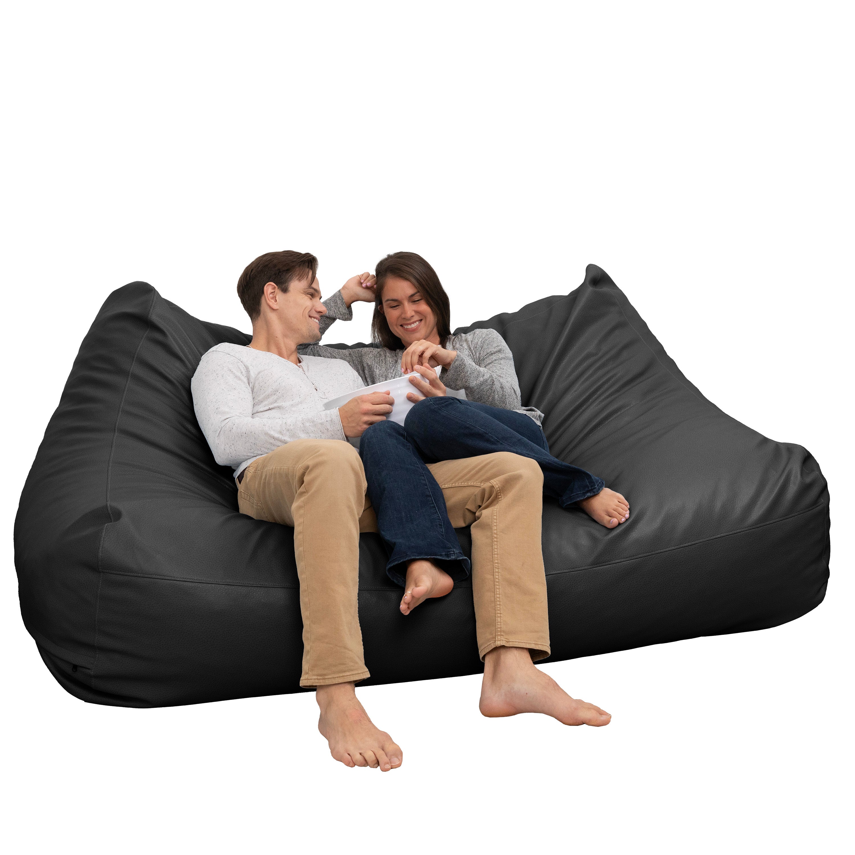 Atrium Collection Lozia Loveseat - Large Foam Bean Bag Sofa for Home Theaters, Offices, Schools, Reception & Waiting Rooms - Faux-Leather - Black