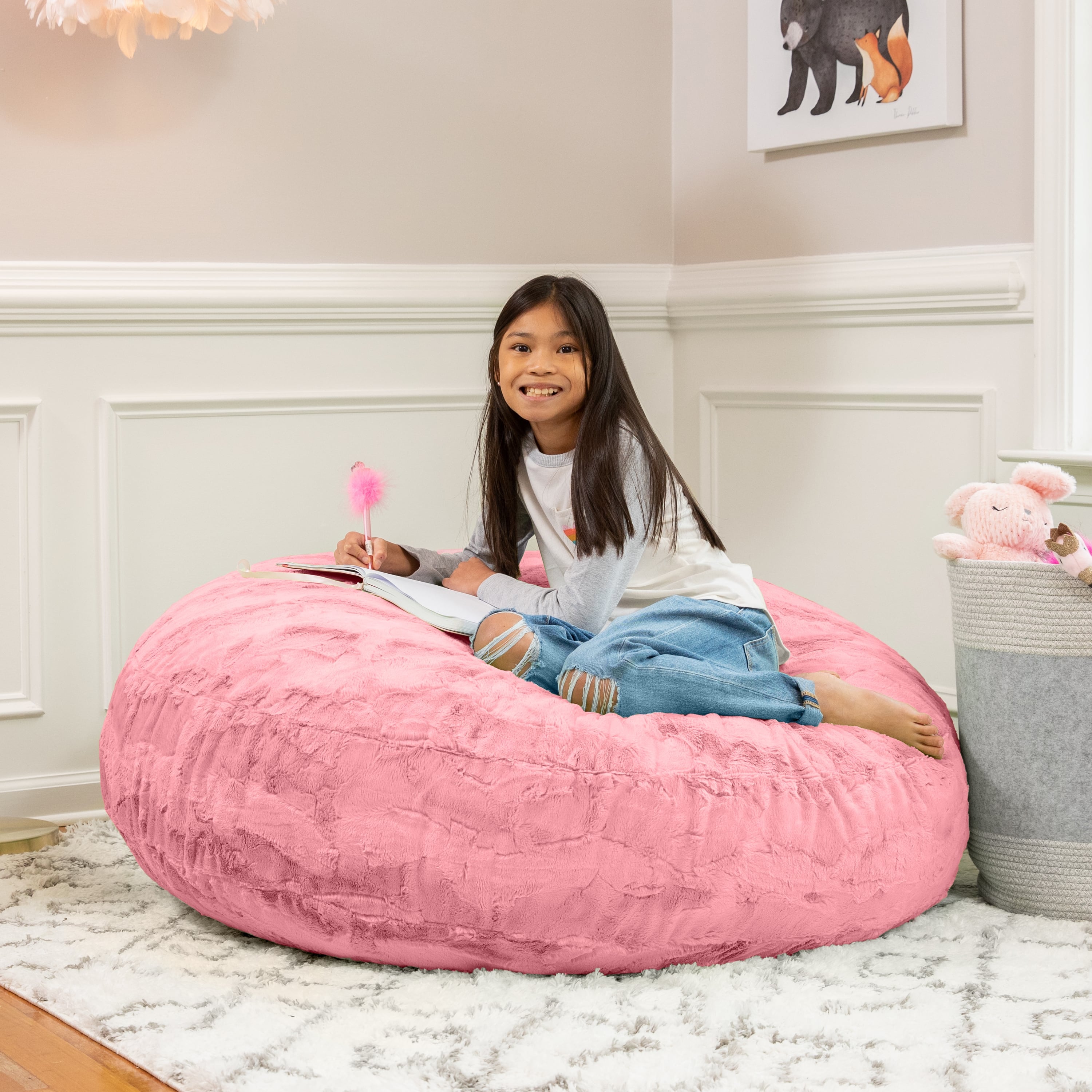 Jaxx Cocoon 4 Foot Bean Bag Chair - Faux Fur, Rose Quartz