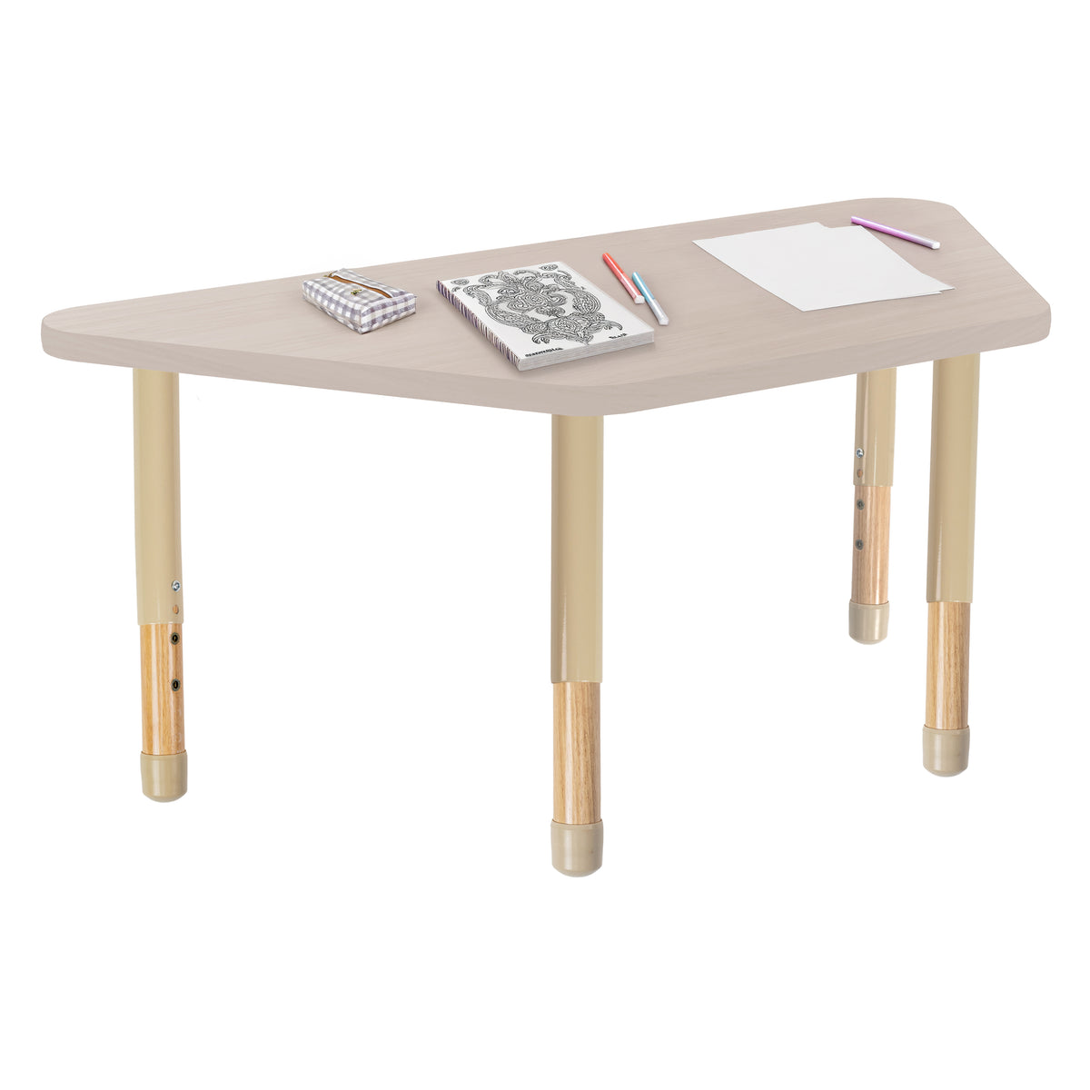30" x 60" Trapezoid Thermofused Activity Table with Adjustable Chunky Wood Legs - Asian Sand/Sand/Natural