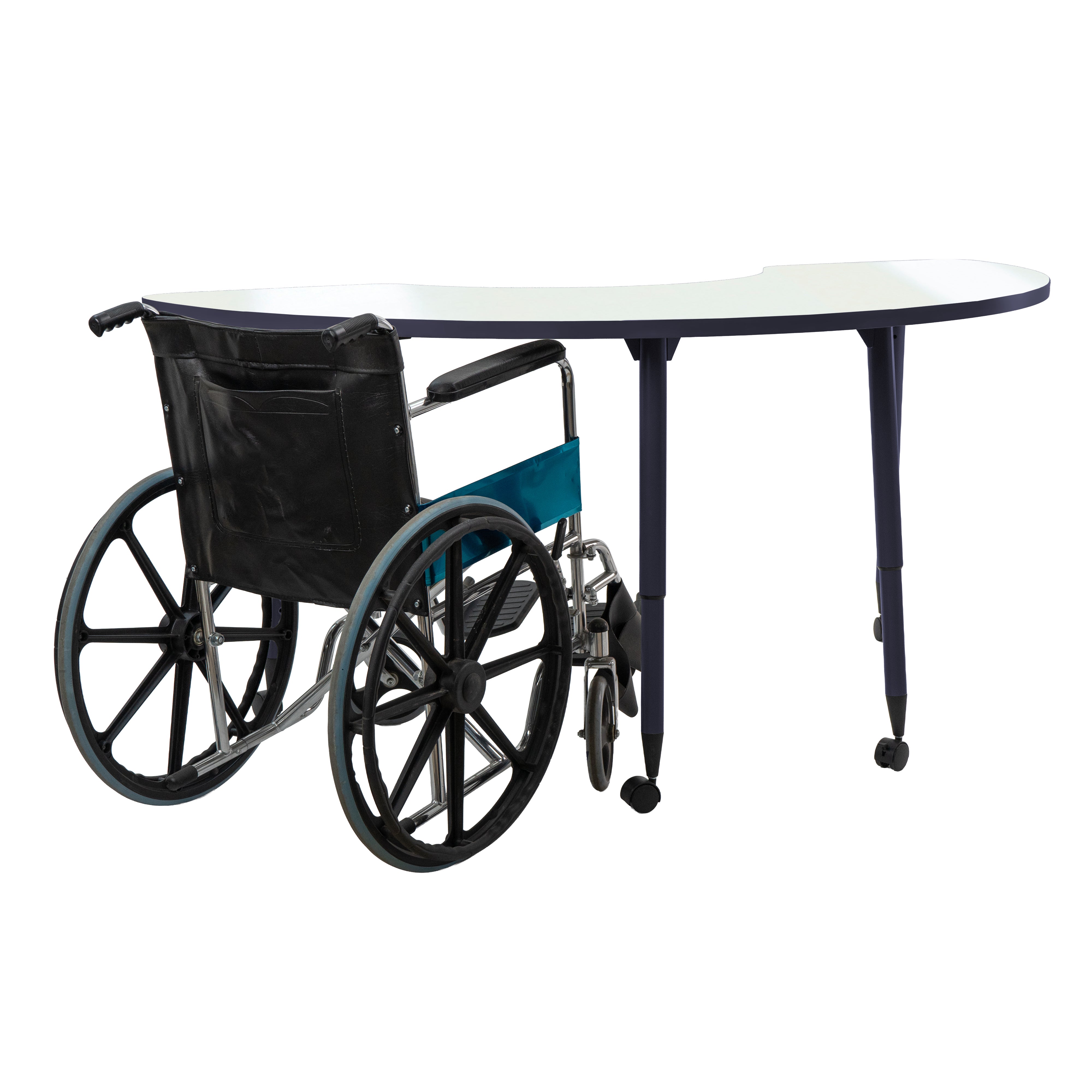 Adapte 36" x 72" Half Moon Dry-Erase Activity Table with Adjustable Tapered Legs - Whiteboard/Navy
