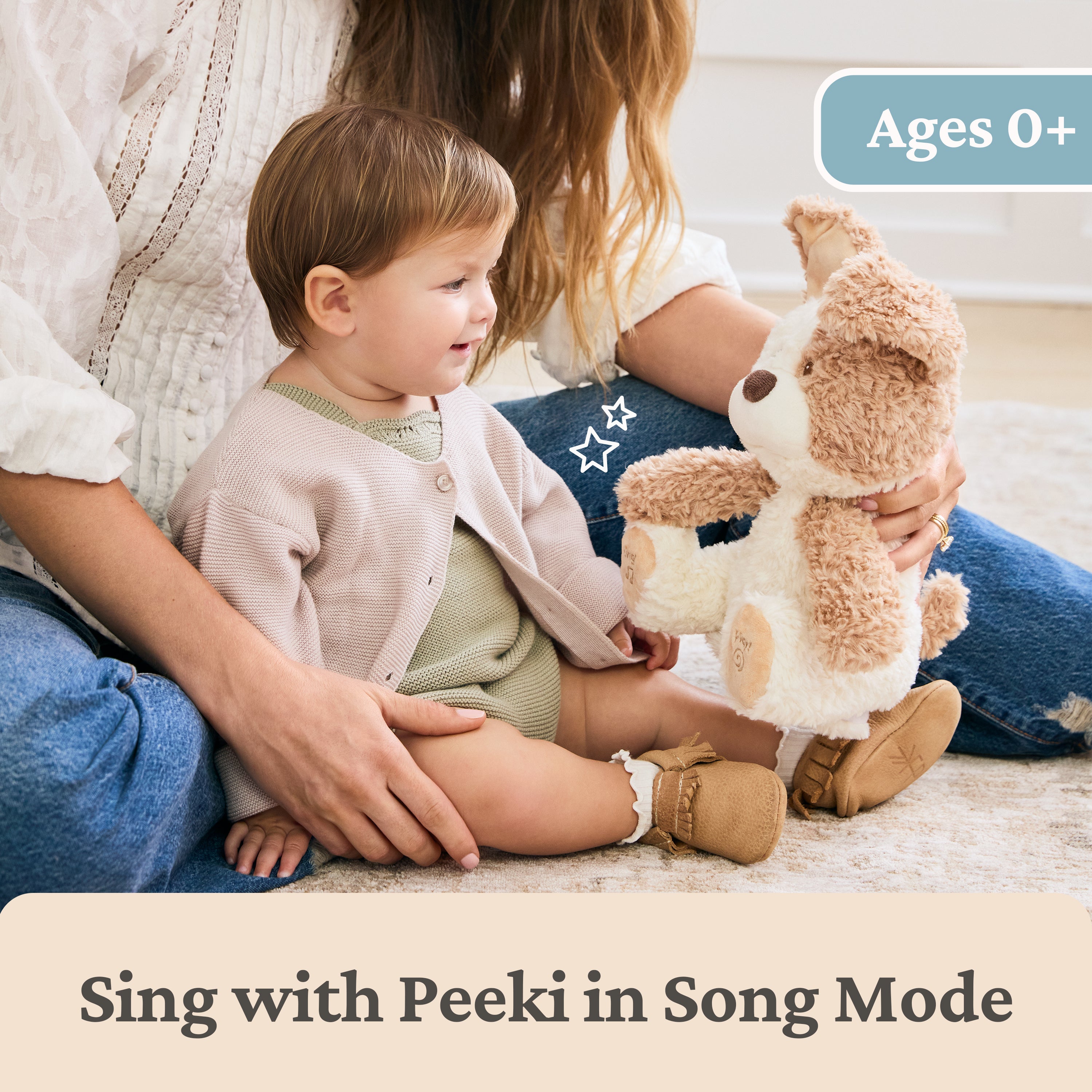 Baby GUND Peeki the Puppy Animated Plush, Singing Stuffed Animal, Sensory Toy for Babies and Toddlers, Plays Peek-a-Boo and Sings, Brown/Cream, 12”