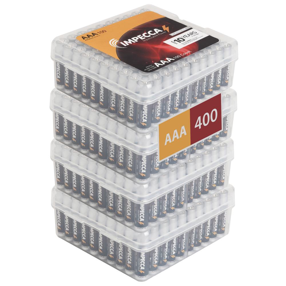 Impecca Impecca 400-Count AAA Batteries High Energy Premium Alkaline Battery 1.5 V (4 Boxes of 100 Batteries - AAA Size), Leak Resistant 10-Year Shelf Life, Ideal for Office/Wholesale/Medical/Education/Home
