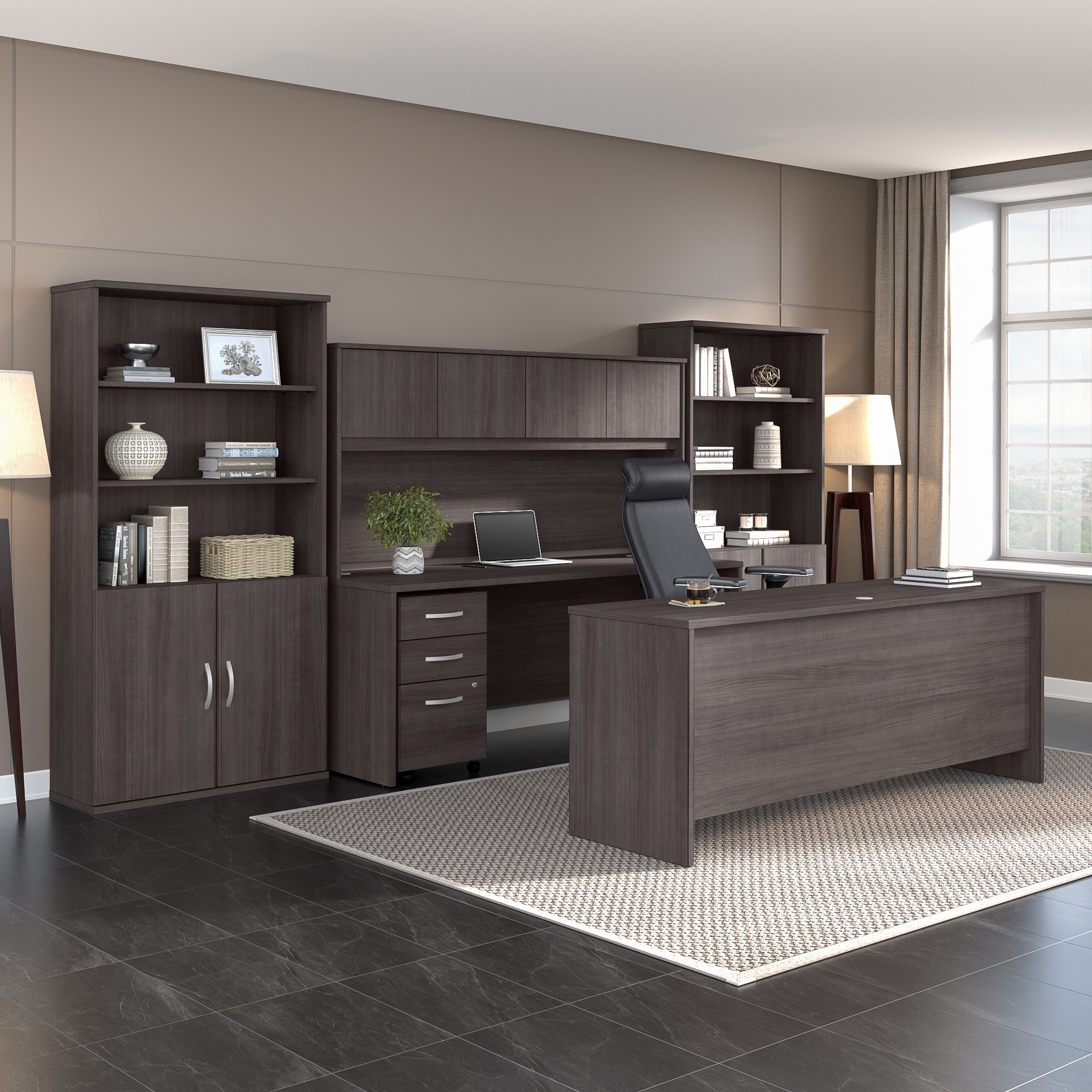 Bush Business Furniture Studio C 66W x 30D Office Desk with 2 Drawer Mobile File Cabinet in Storm Gray - 65.98" Width x 29.37" Depth x 29.84" Height