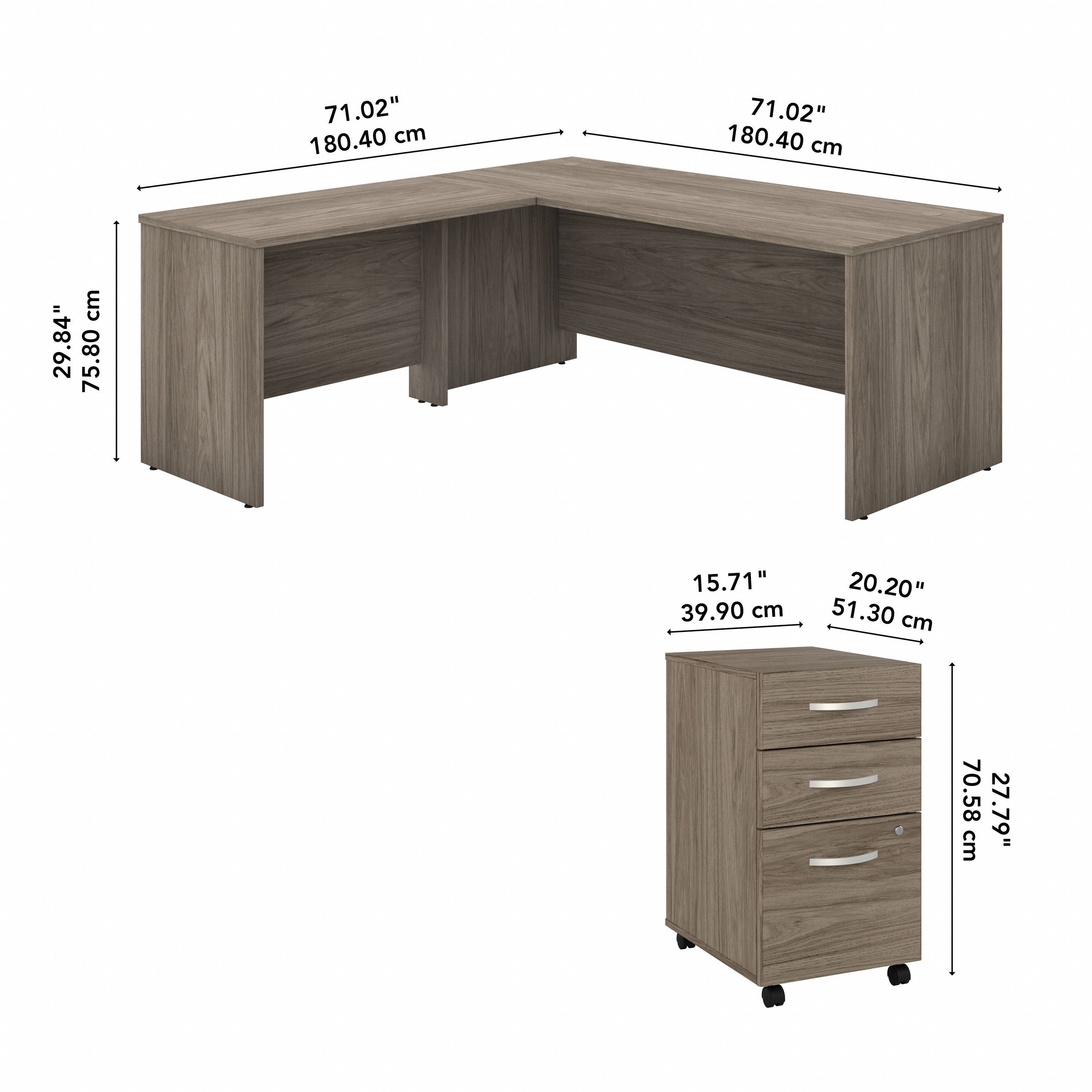 Bush Business Furniture Studio C 72W x 30D L Shaped Desk with Mobile File Cabinet and 42W Return in Modern Hickory - 71.02" Width x 71.02" Depth x 29.84" Height
