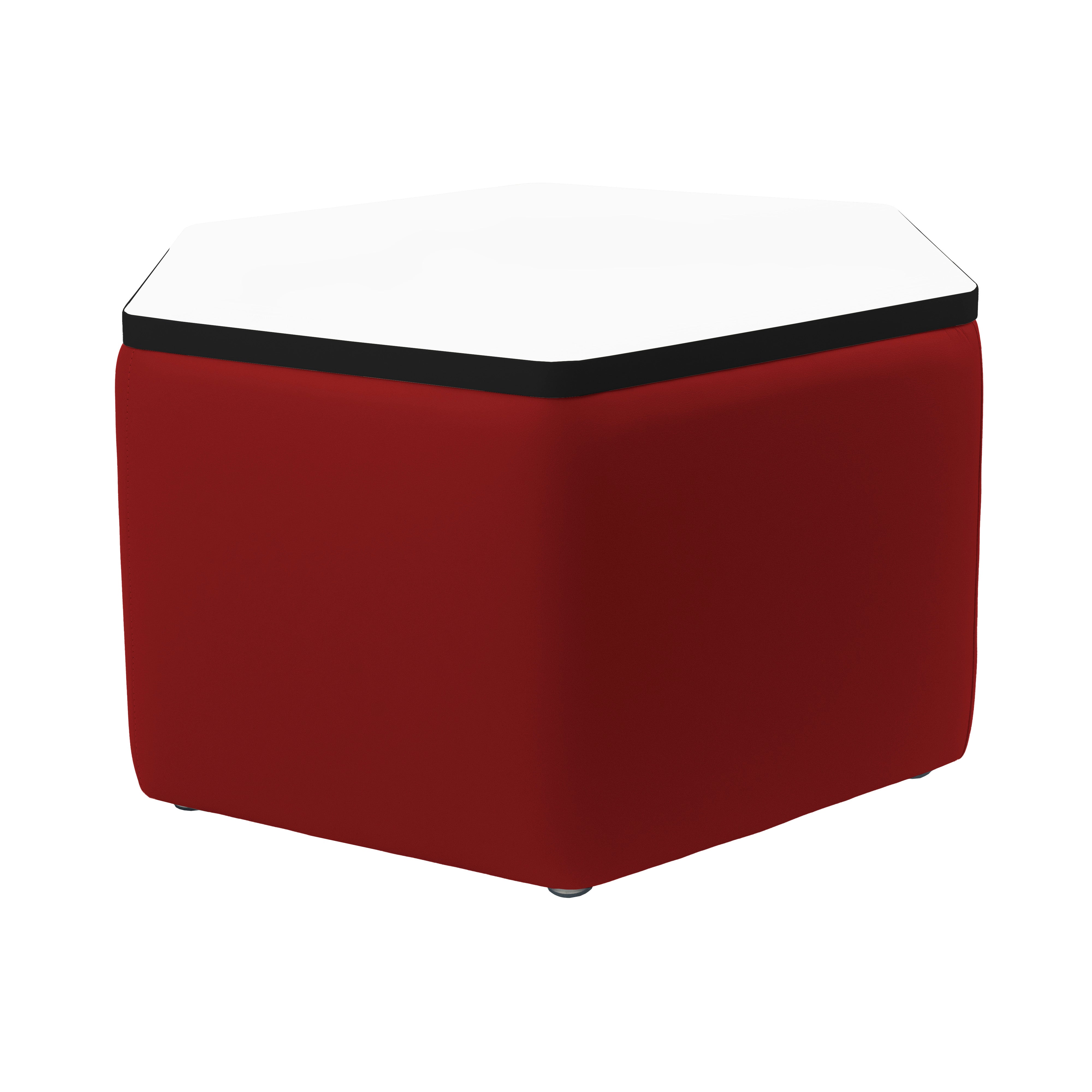 Pro Series Upholstered Hexagon Dry-Erase Ottoman Table 18" Height - Crimson/Whiteboard