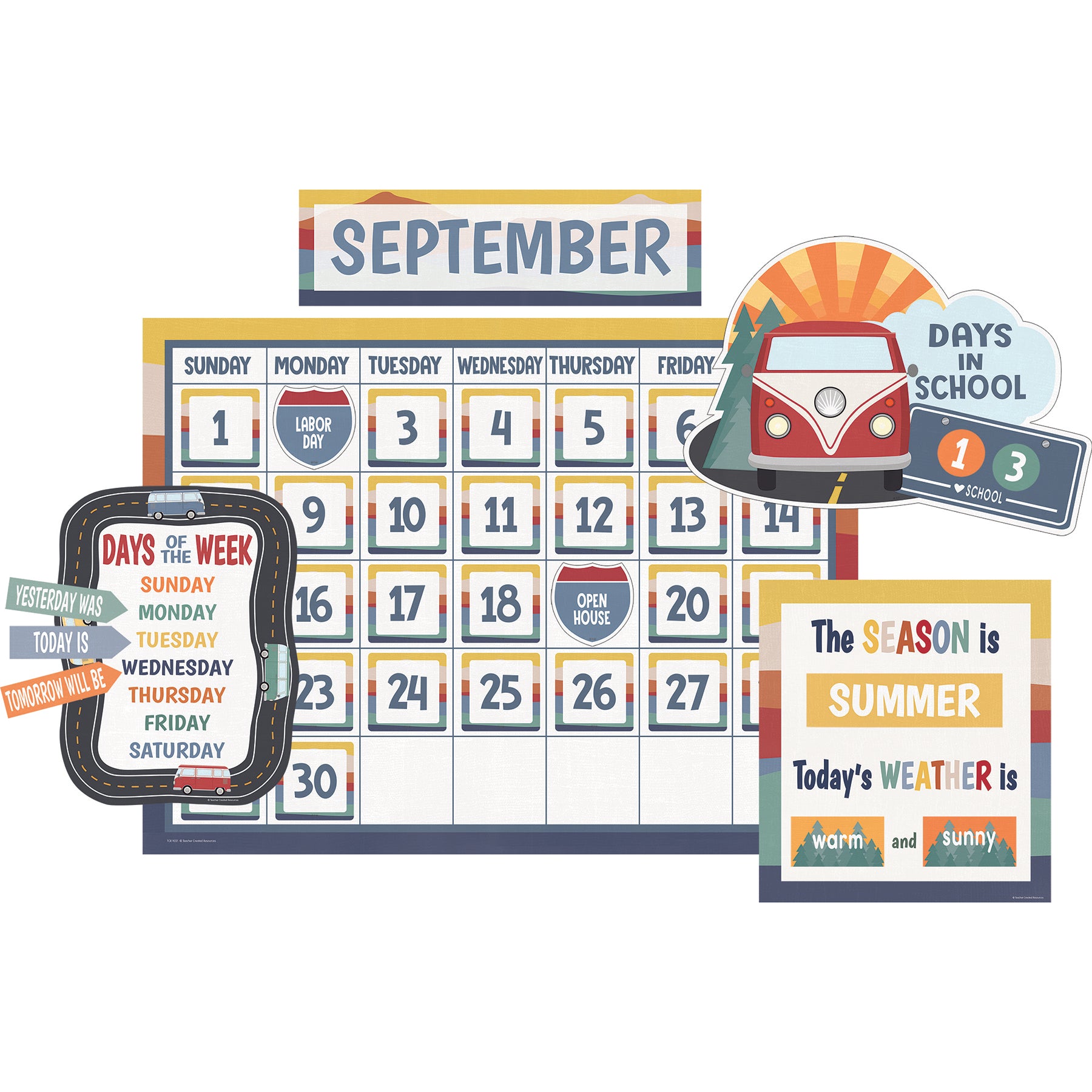 Moving Mountains Road Trip Calendar Bulletin Board Set, 110 Pieces