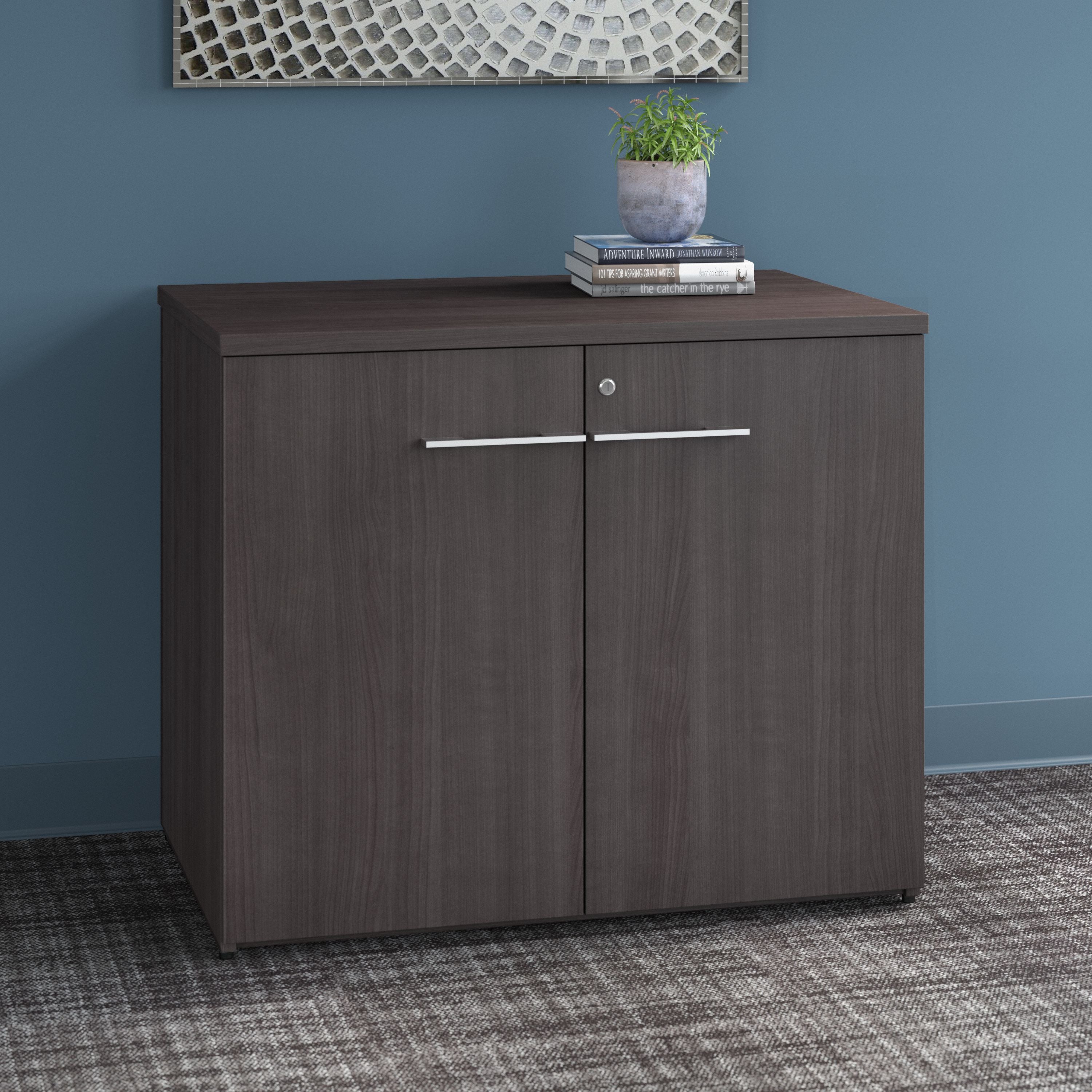 Bush Business Furniture Office 500 36W Storage Cabinet with Doors in Storm Gray - Assembled - 35.67" Width x 23.35" Depth x 29.82" Height
