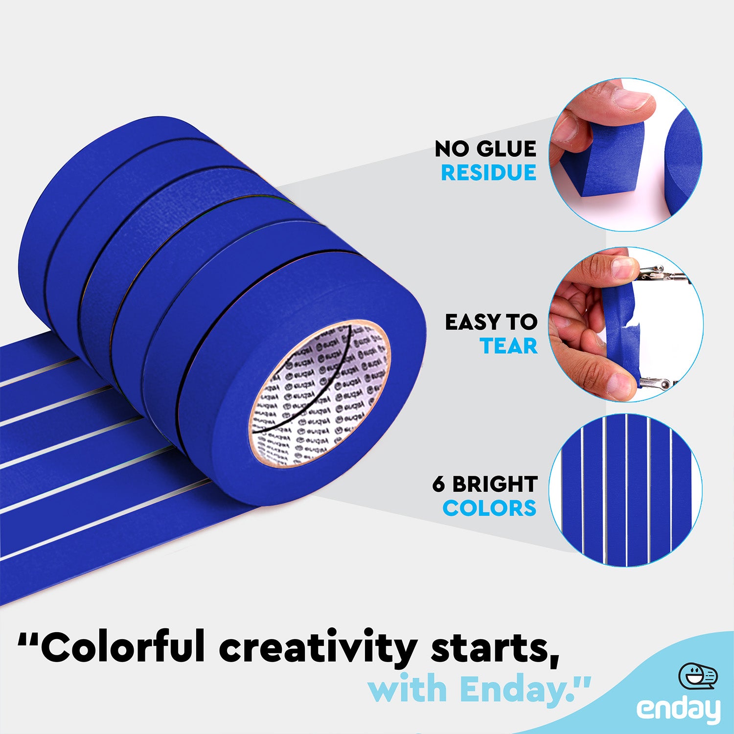 Masking Tape, 1" x 60 Yards, Blue, Pack of 6