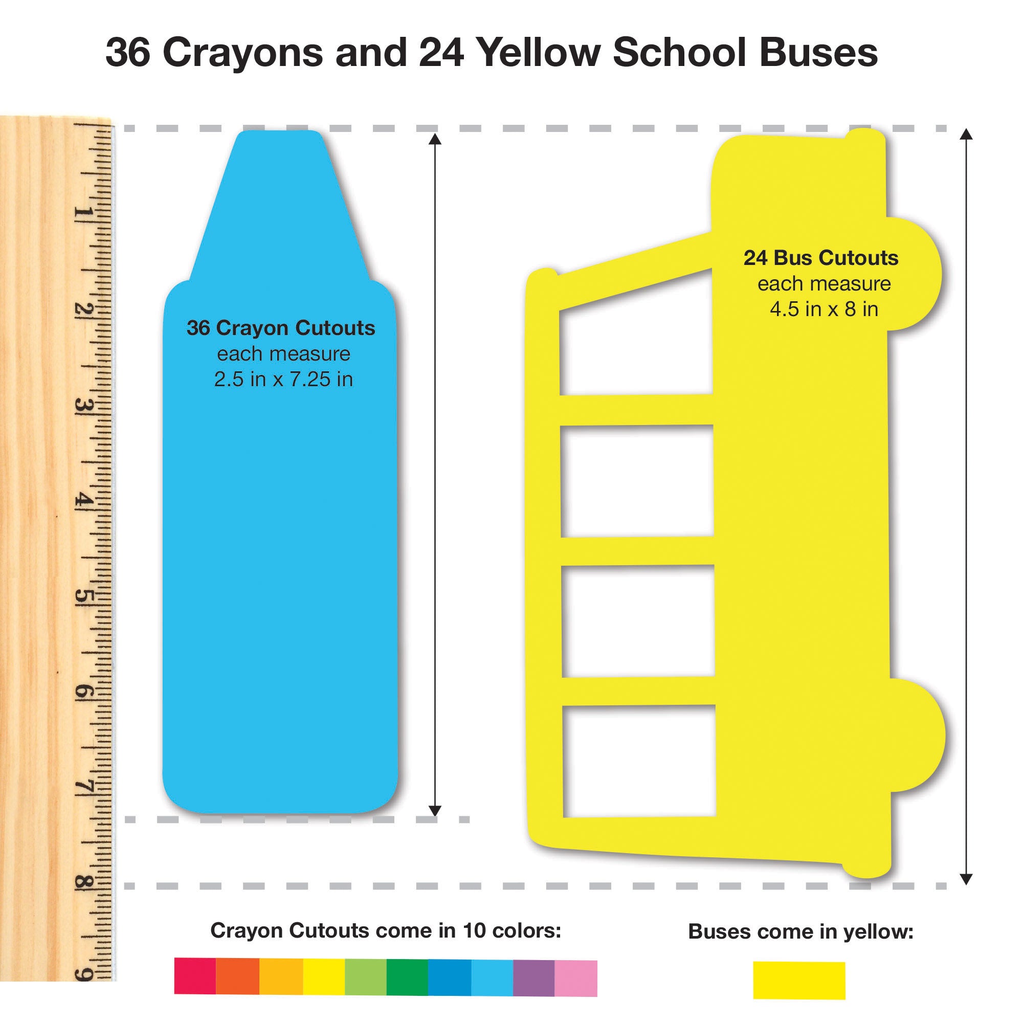 Punch Out Paper Cutouts, Back to School Shapes, Handprints, Crayons & School Bus, 84 Pieces