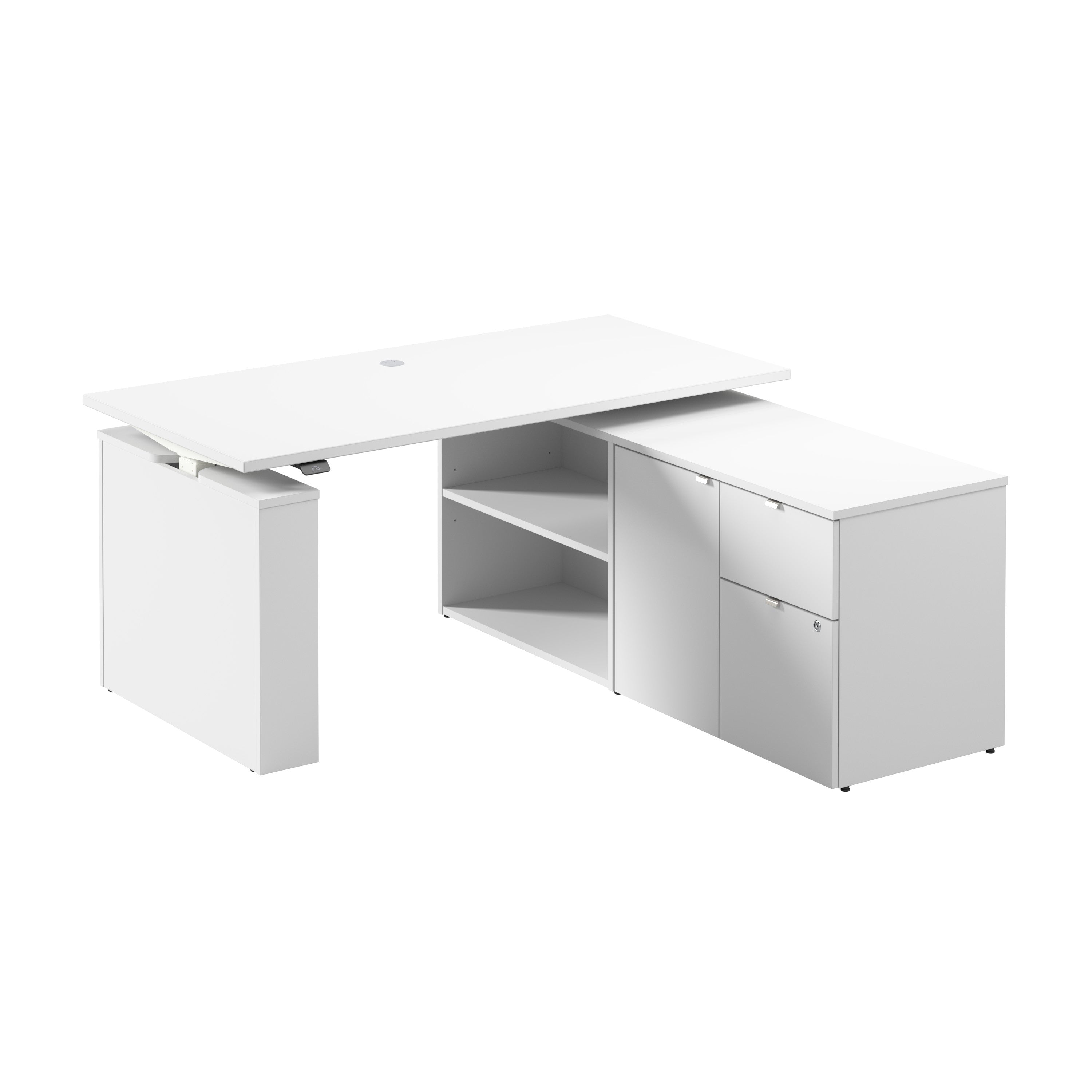 Bush Business Furniture Stratus&nbsp;60W x&nbsp;30D Electric Height Adjustable Standing Desk with Storage in White with White Base - 59.45" Width x 29.37" Depth x 27.44" Height