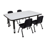 30" x 48" Rectangle Dry-Erase Activity Table with Chunky Legs and 10" Stack Chairs with Ball Glides, 5-Piece Set - Whiteboard/Black