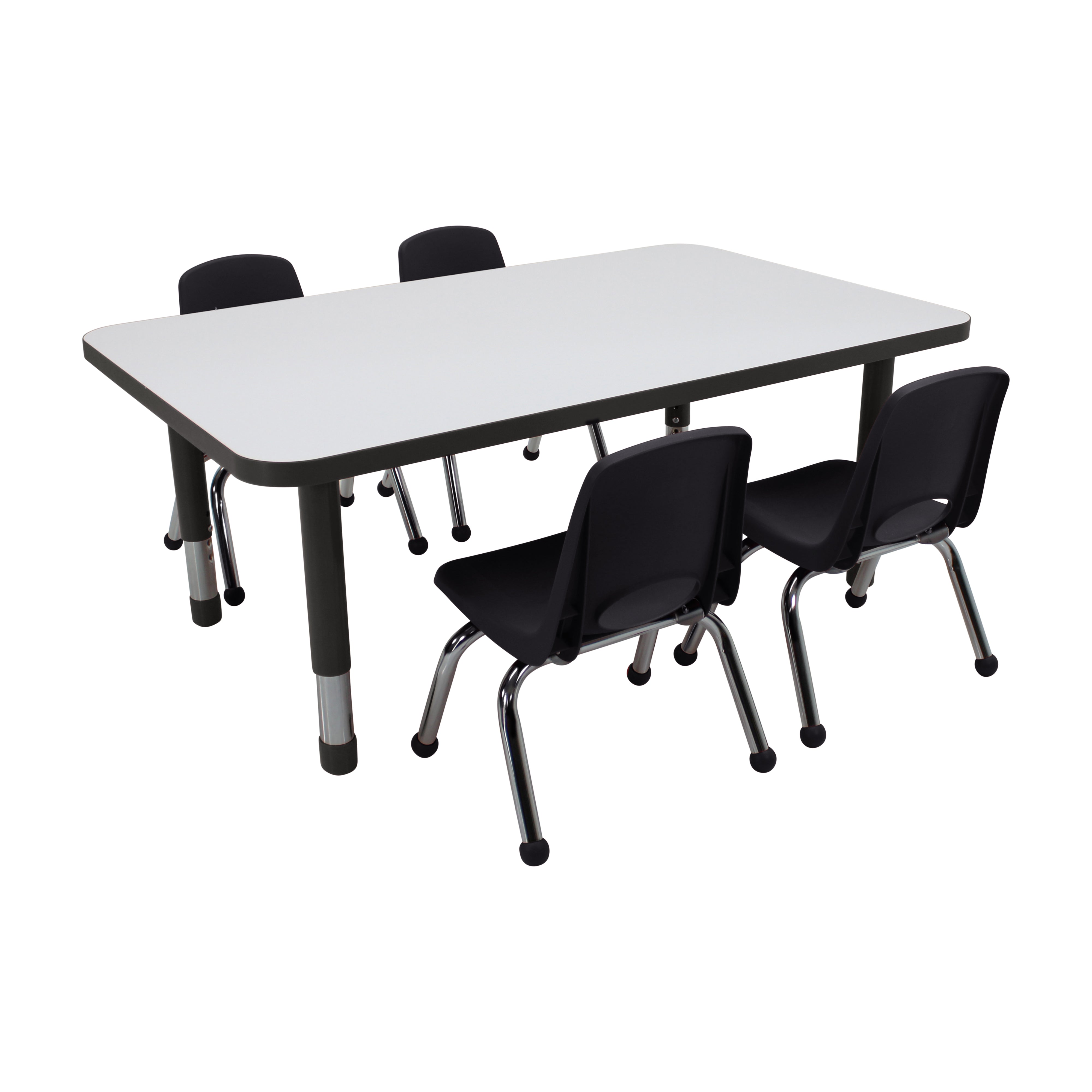 30" x 48" Rectangle Dry-Erase Activity Table with Chunky Legs and 10" Stack Chairs with Ball Glides, 5-Piece Set - Whiteboard/Black